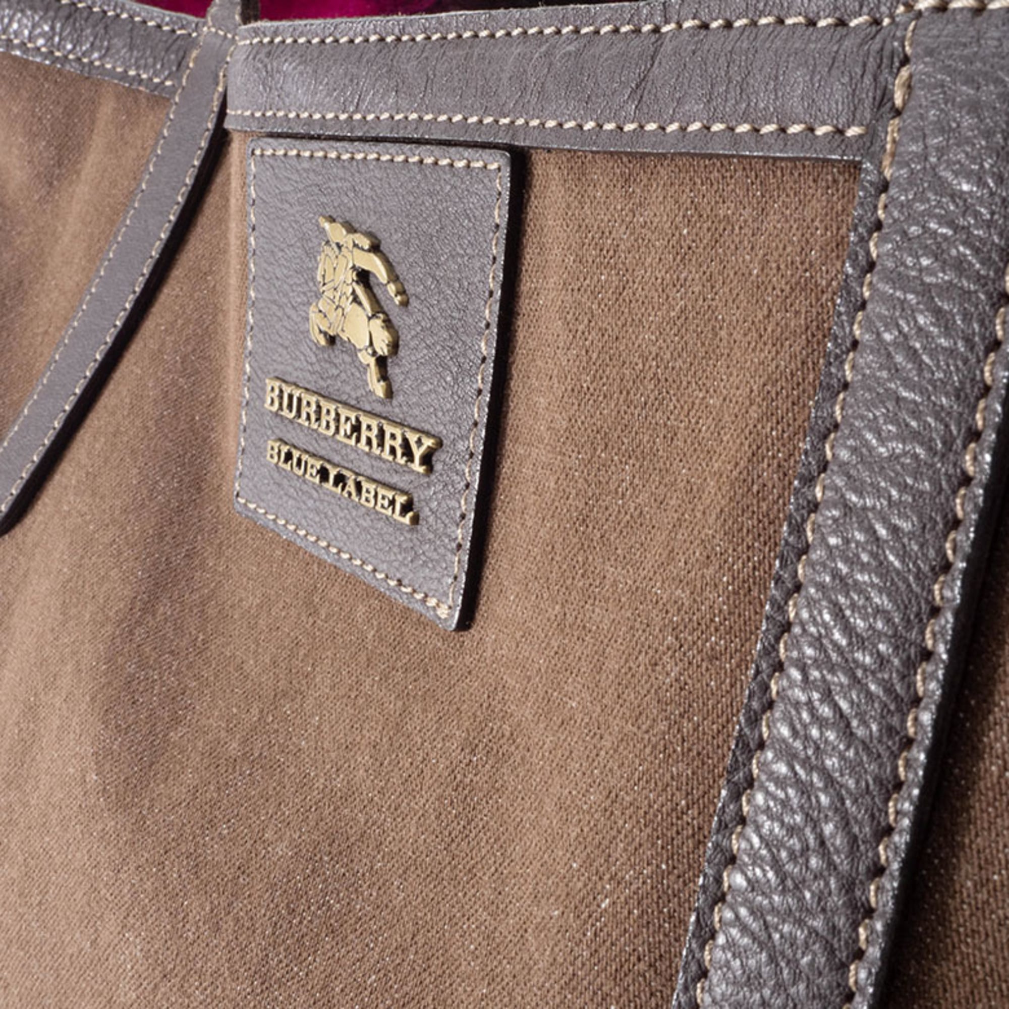 Burberry Brown Multi-Color Canvas Wool Felt Tote Bag (Pre-Owned)