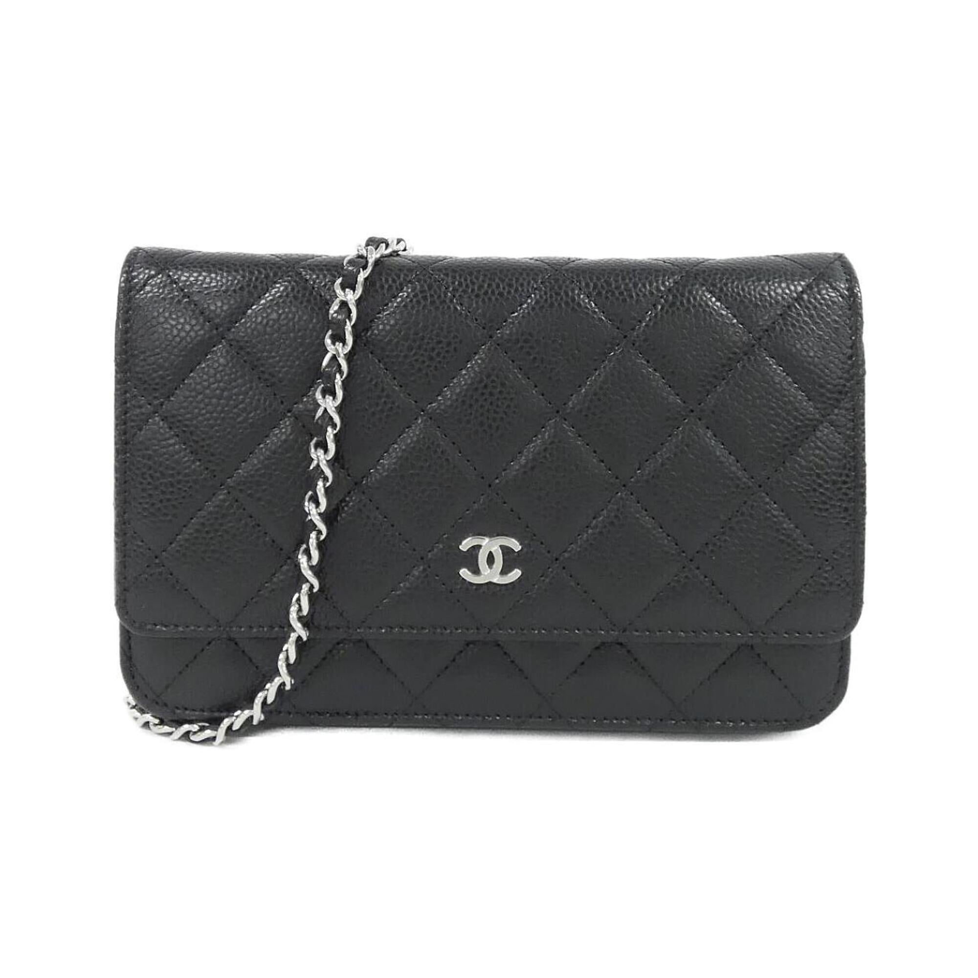 Chanel Black Grained Calfskin Chain/Shoulder Wallet (Pre-Owned)