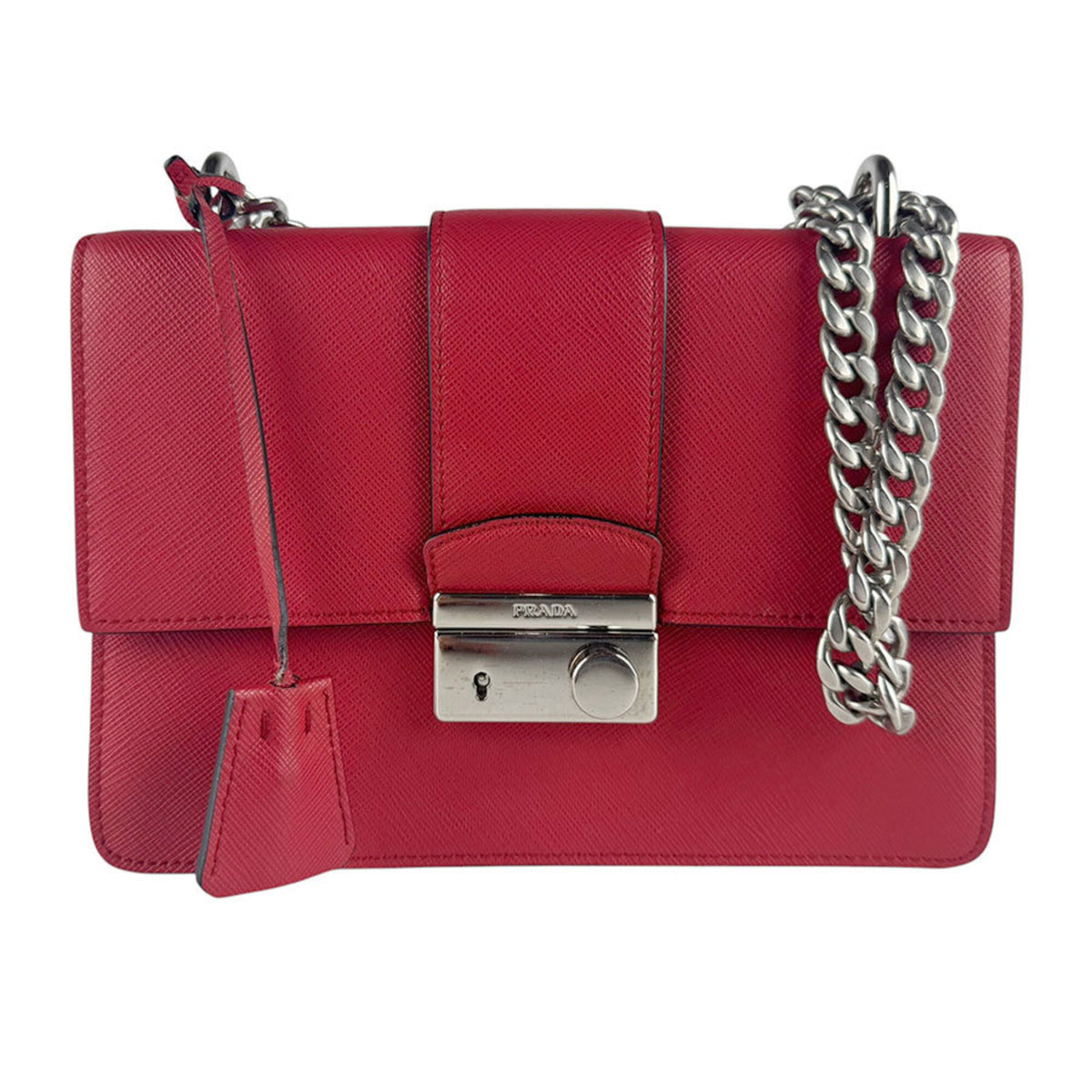 Prada Red Color Leather Shoulder Bag (Pre-Owned)