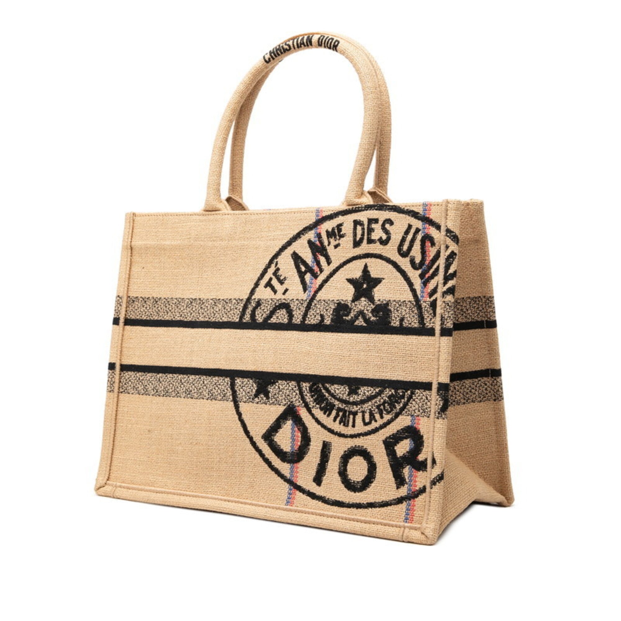 Christian Dior Beige Black Canvas Handbag Tote Bag (Pre-Owned)