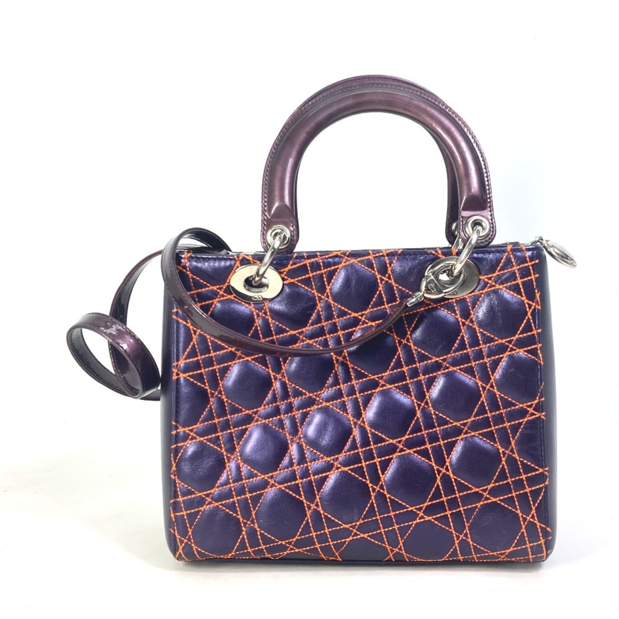 Christian Dior Orange Purple Leather Handbag Shoulder Bag (Pre-Owned)