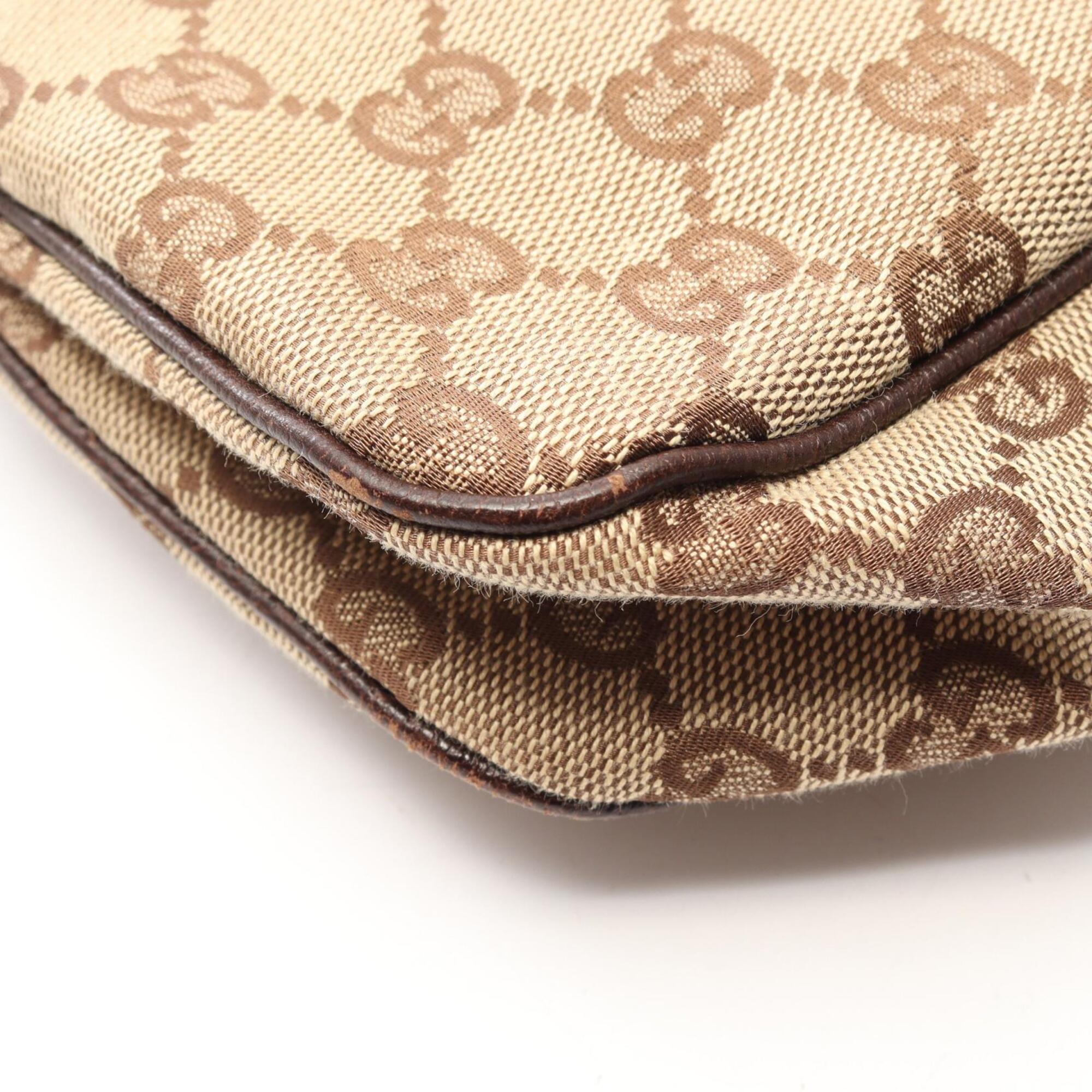 Gucci Beige Brown Leather Canvas Handbag Shoulder Bag (Pre-Owned)