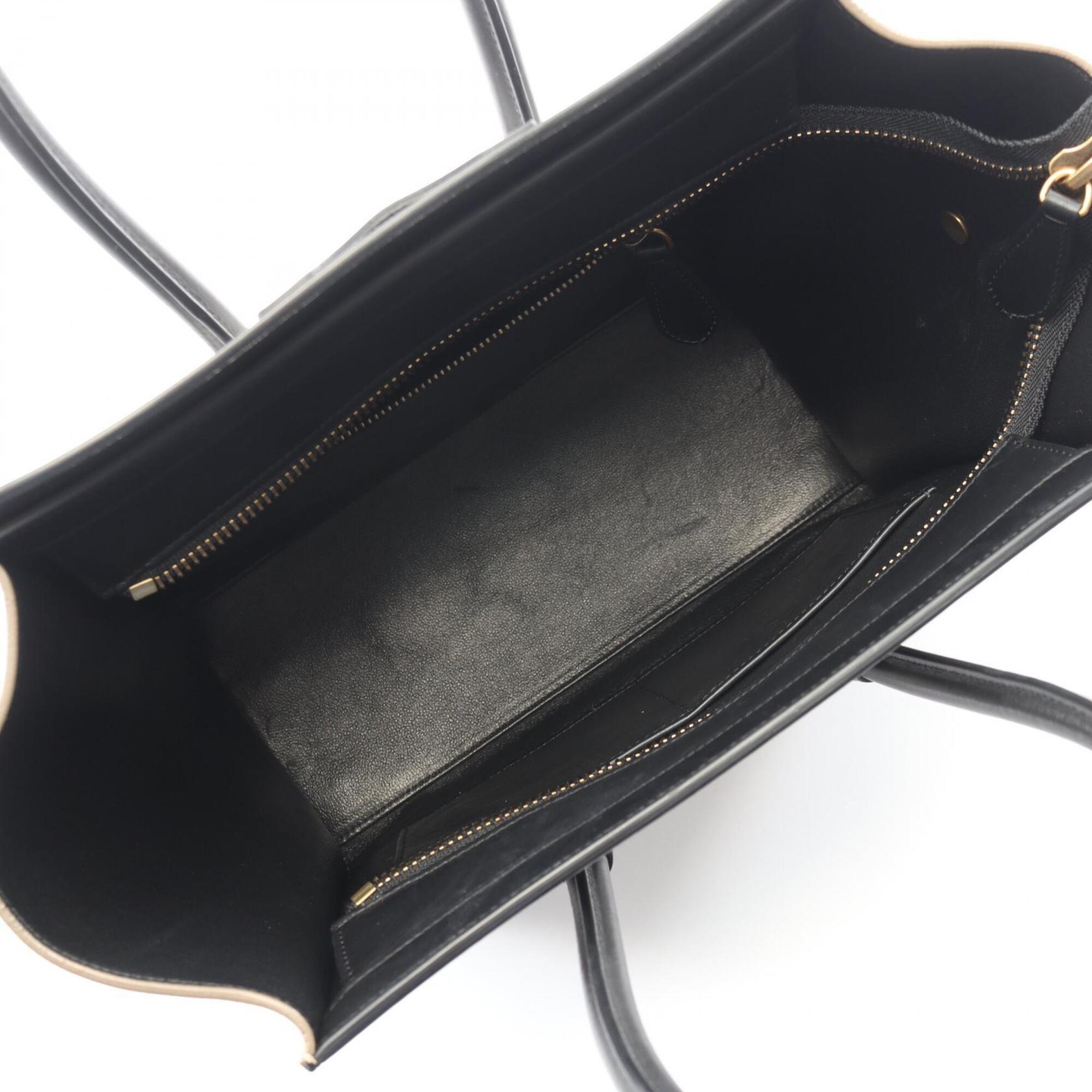Celine Beige Black White Leather Handbag Tote Bag (Pre-Owned)
