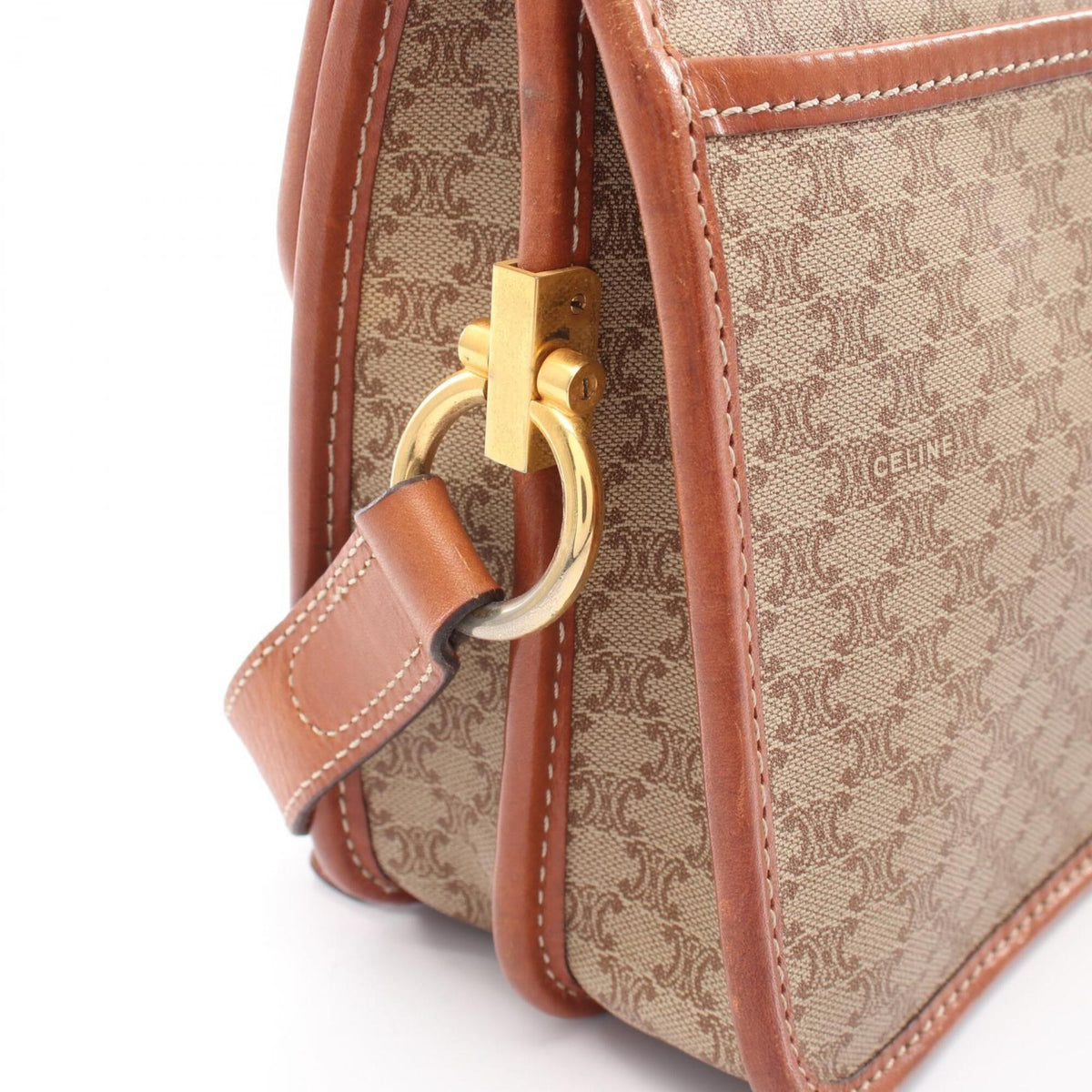 Celine Beige Brown Coated Canvas Leather Handbag Shoulder Bag (Pre-Owned)