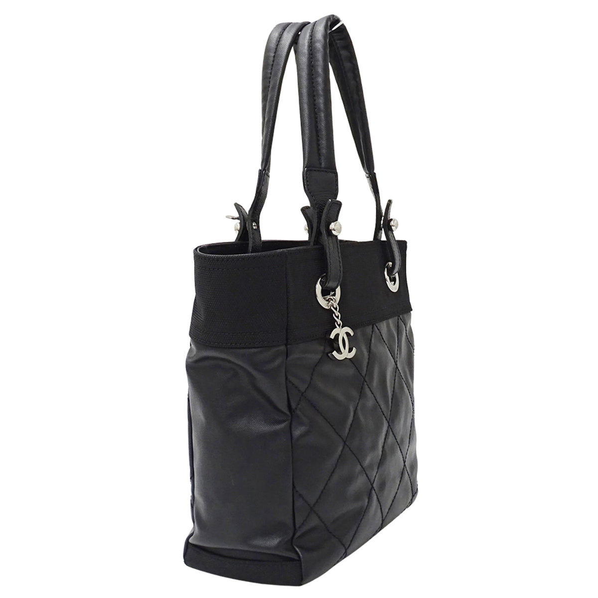 Chanel Black Coated Canvas Handbag Tote Bag (Pre-Owned)