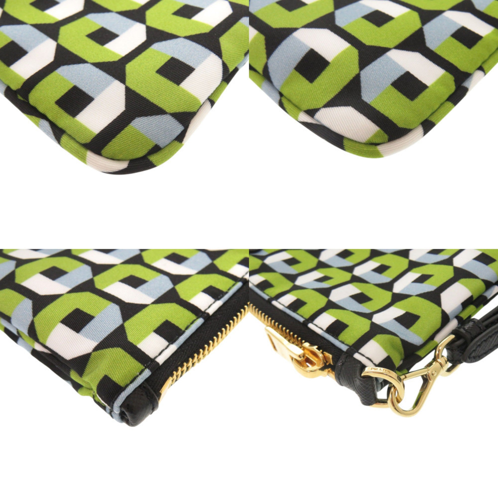 Prada Black Green Nylon Handbag Pouch (Pre-Owned)