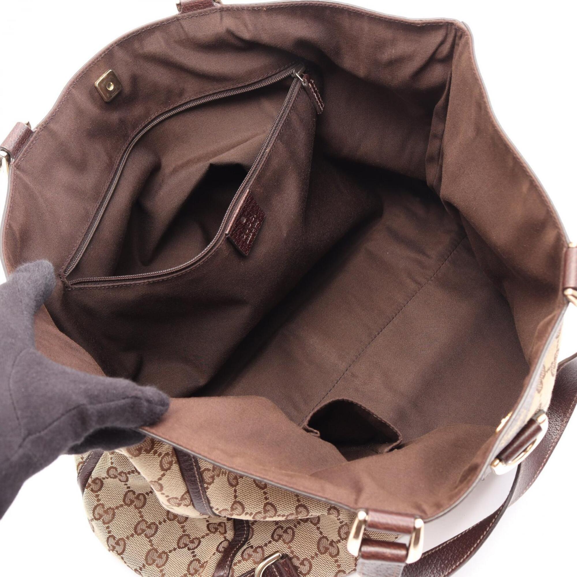 Gucci Beige Brown Canvas Leather Handbag Tote Bag (Pre-Owned)