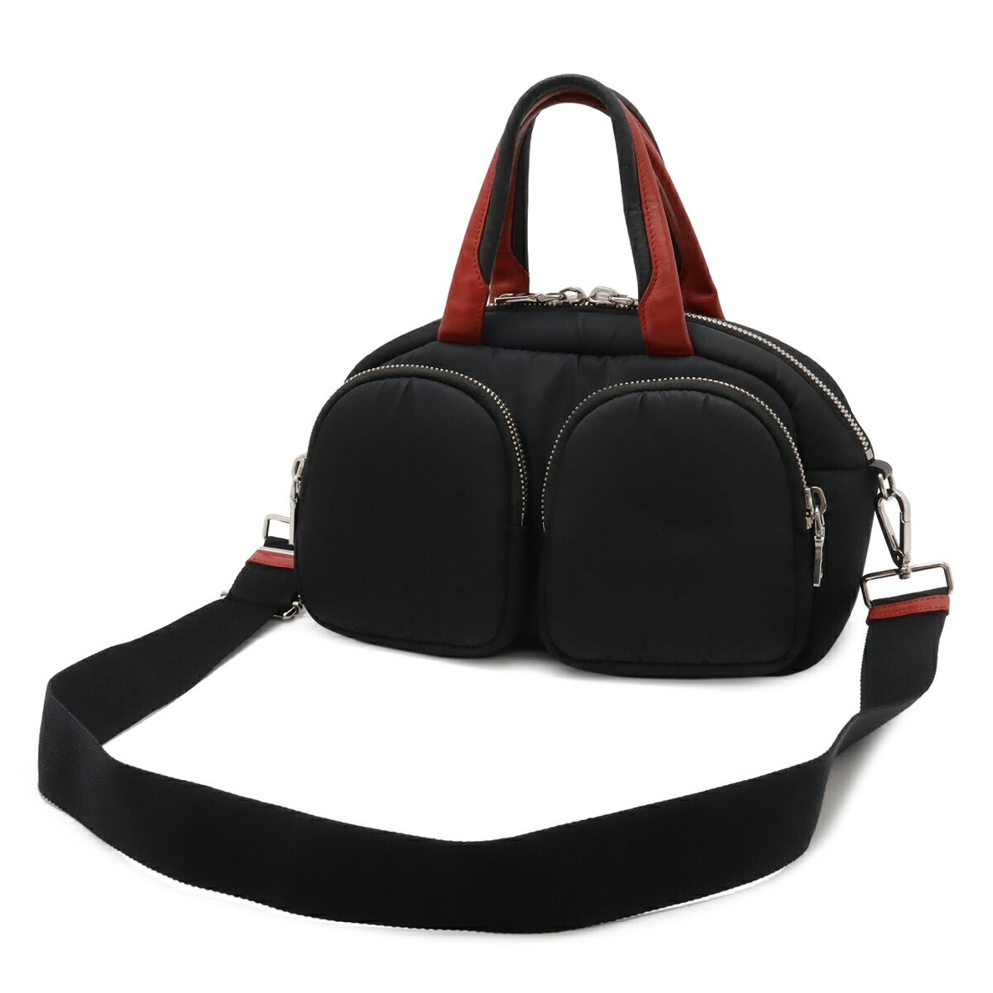 Prada Black Fuoco Nero Red Color Nylon Leather Handbag Shoulder Bag (Pre-Owned)