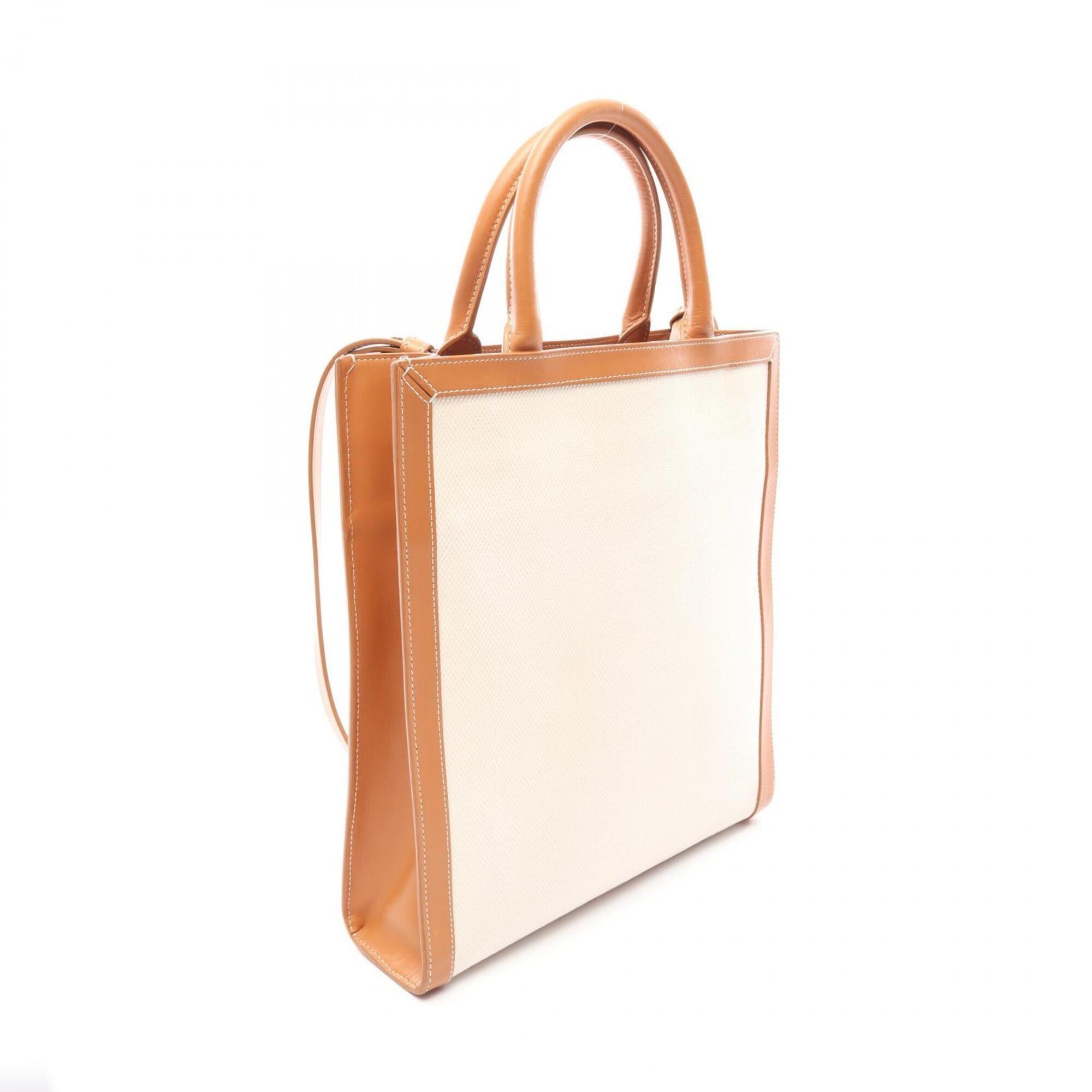 Celine Brown Ivory Canvas Leather Handbag Tote Bag (Pre-Owned)