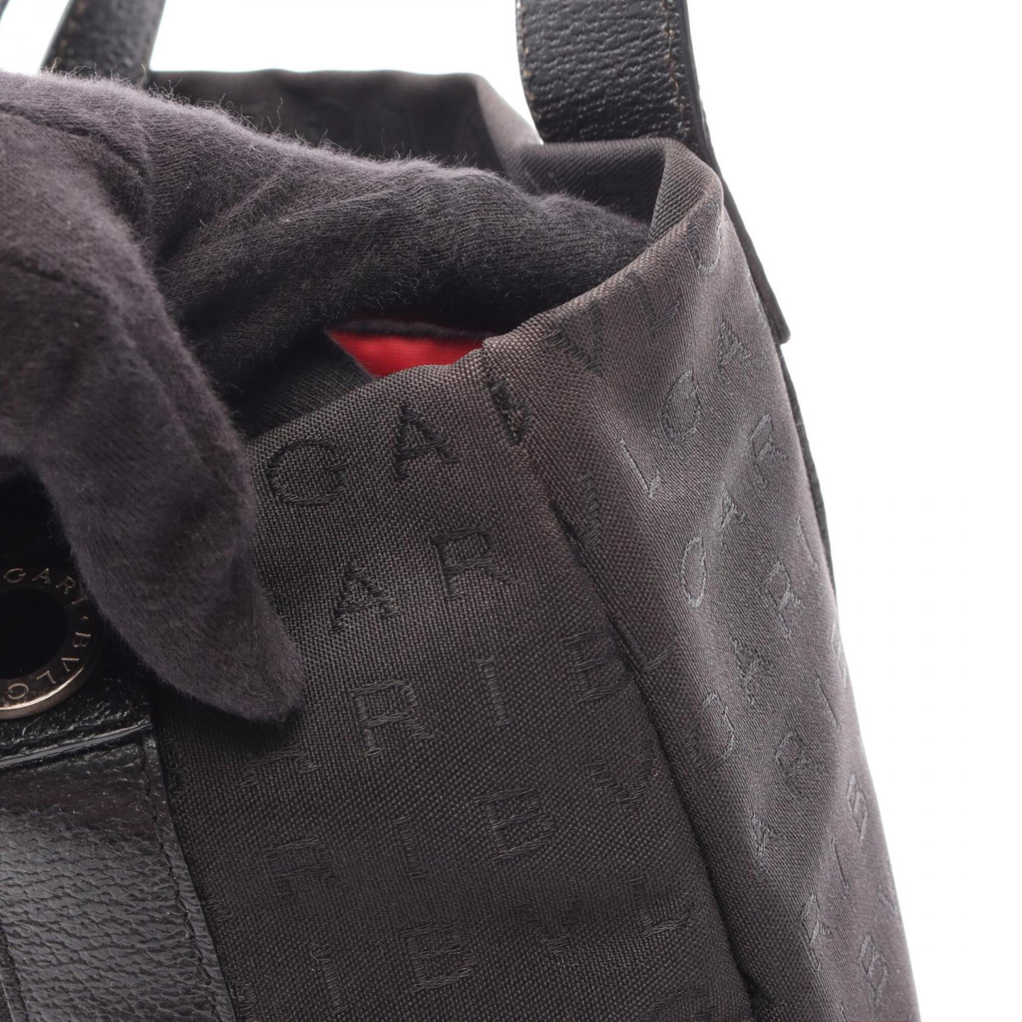Bvlgari Black Canvas Leather Handbag Pouch Tote Bag (Pre-Owned)
