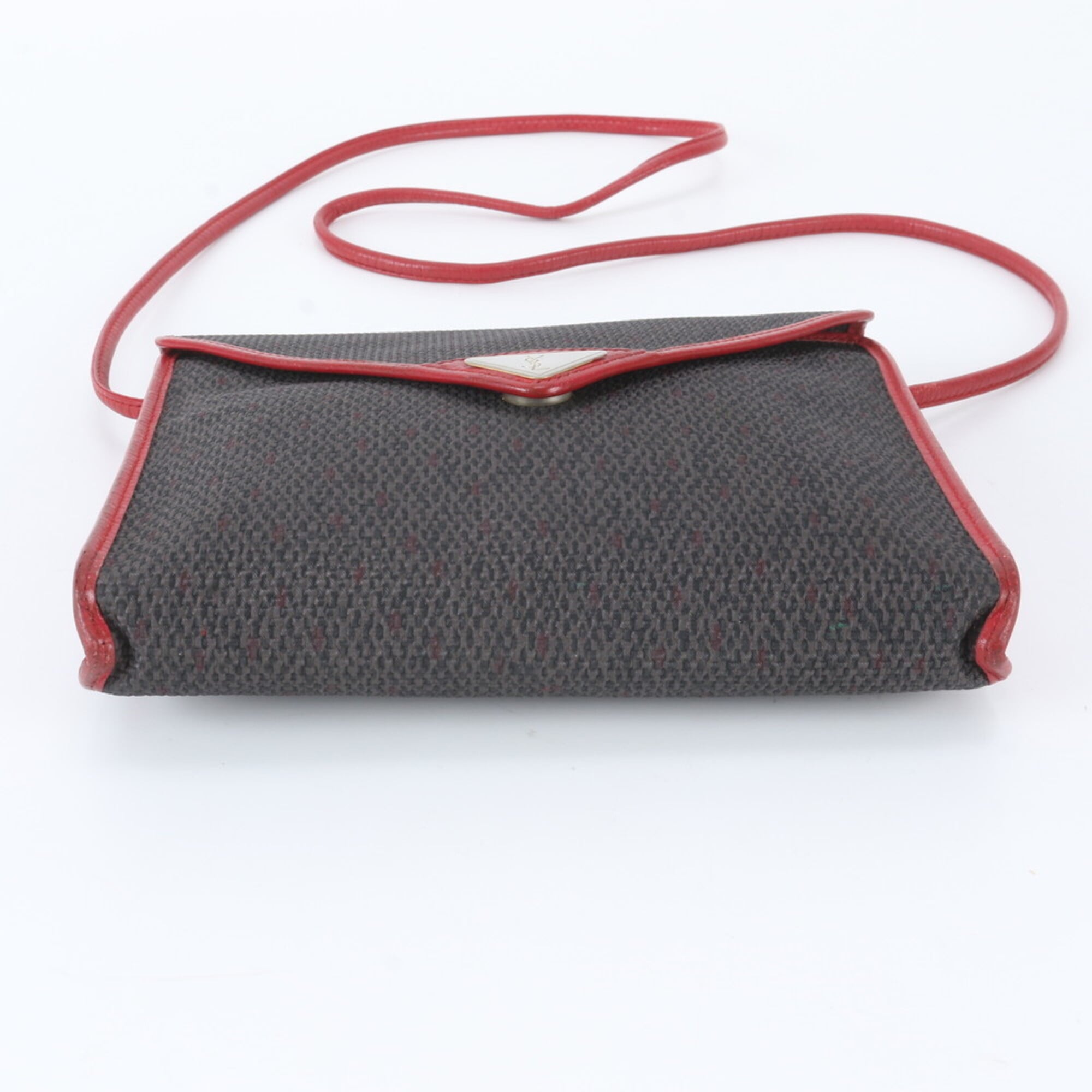 Yves Saint Laurent Gray Red Color Leather Coated Canvas Crossbody Bag Handbag Shoulder Bag Tote Bag (Pre-Owned)