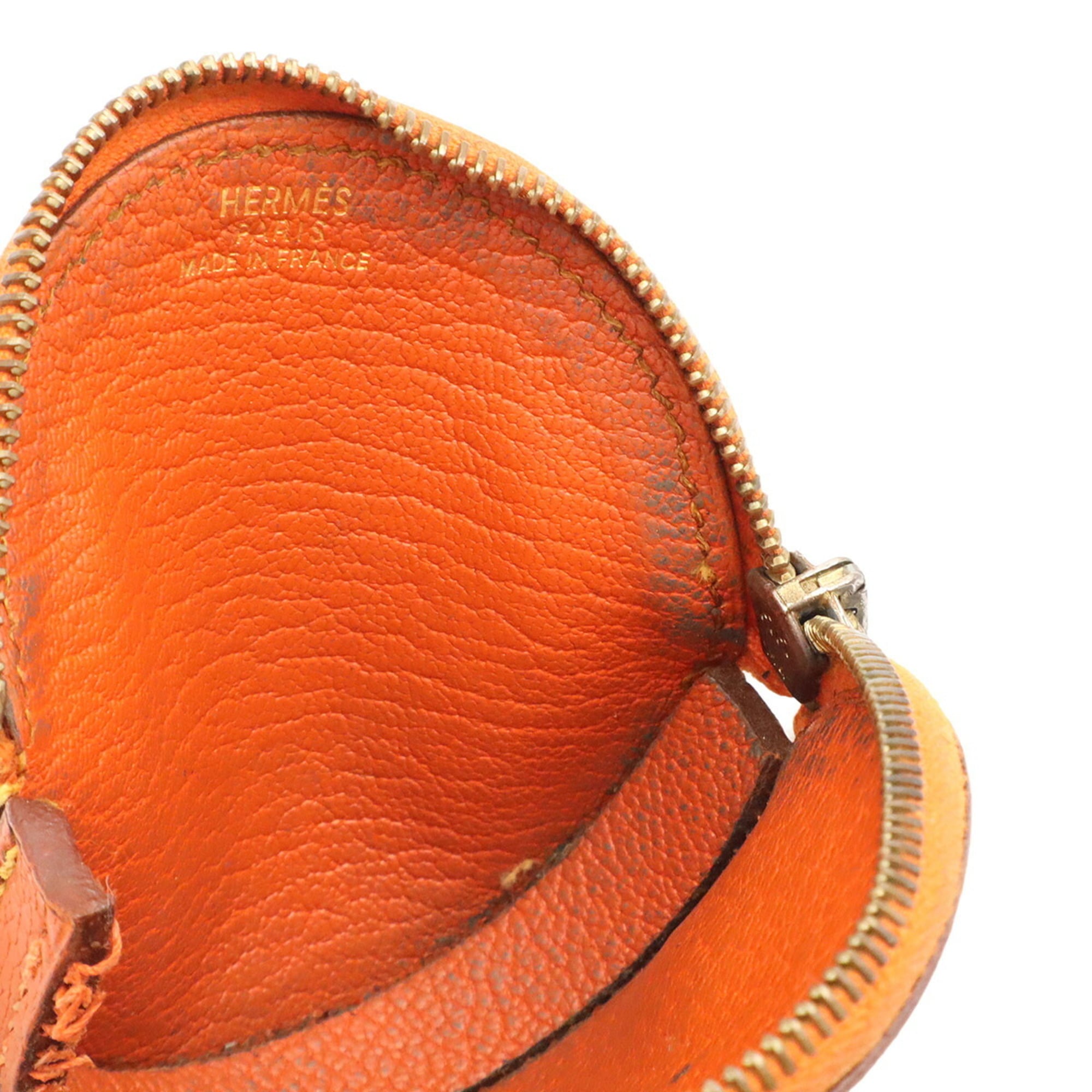 Hermes Green Orange Leather Coin Purse/Coin Case (Pre-Owned)