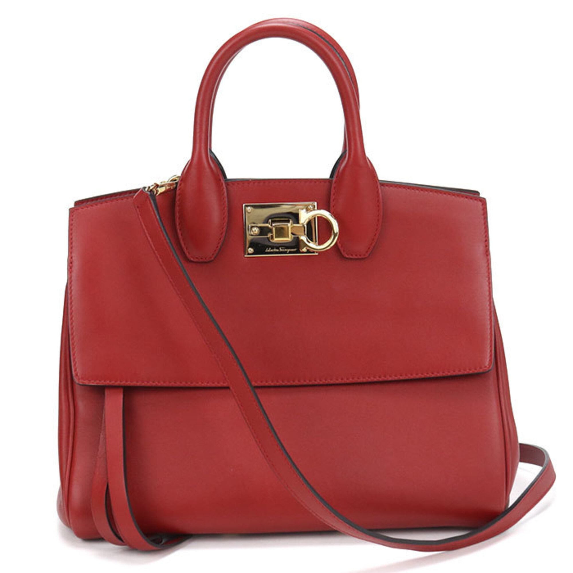 Salvatore Ferragamo Red Color Leather Tote Bag (Pre-Owned)