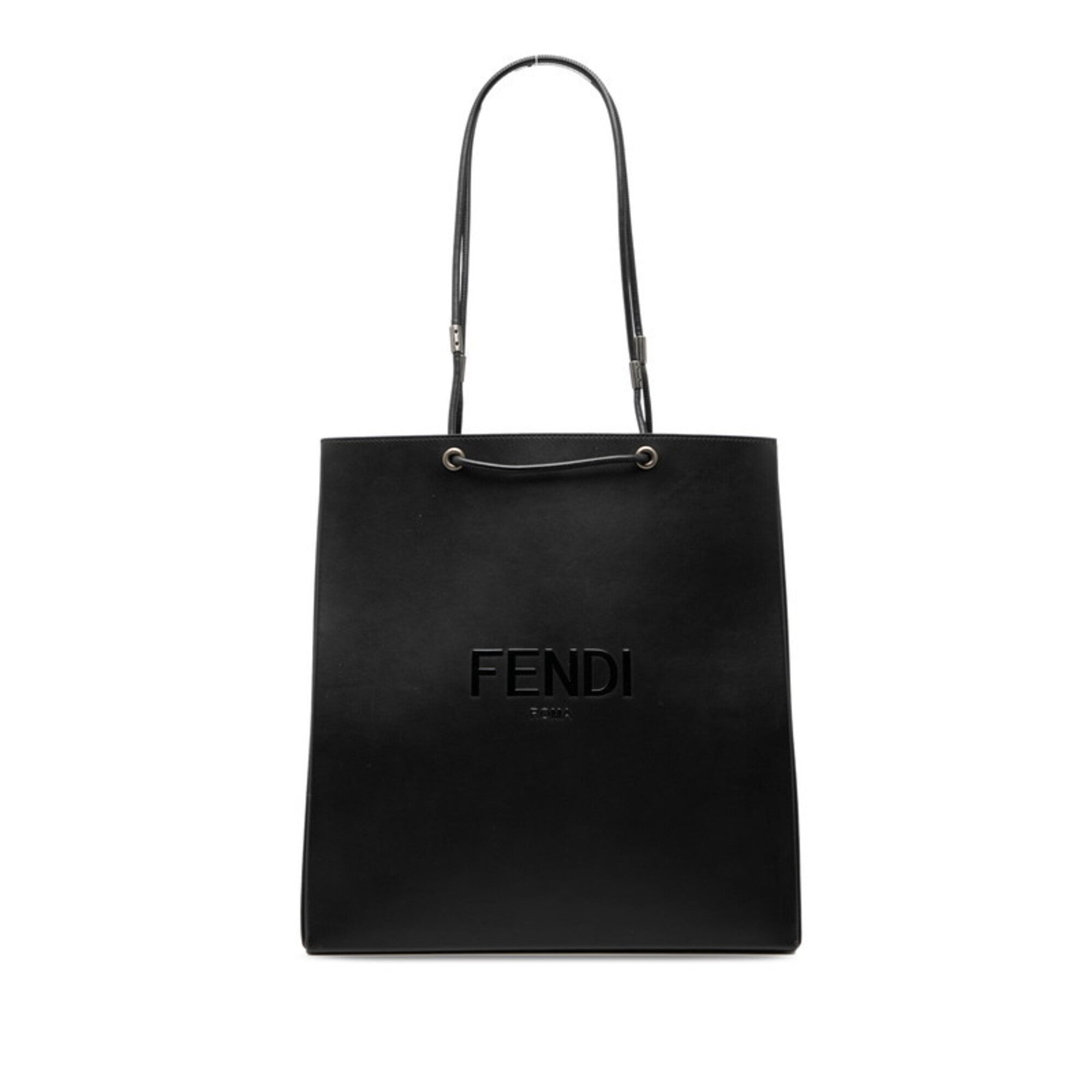 Fendi Black Leather Shopping Bag Shoulder Bag Tote Bag (Pre-Owned)