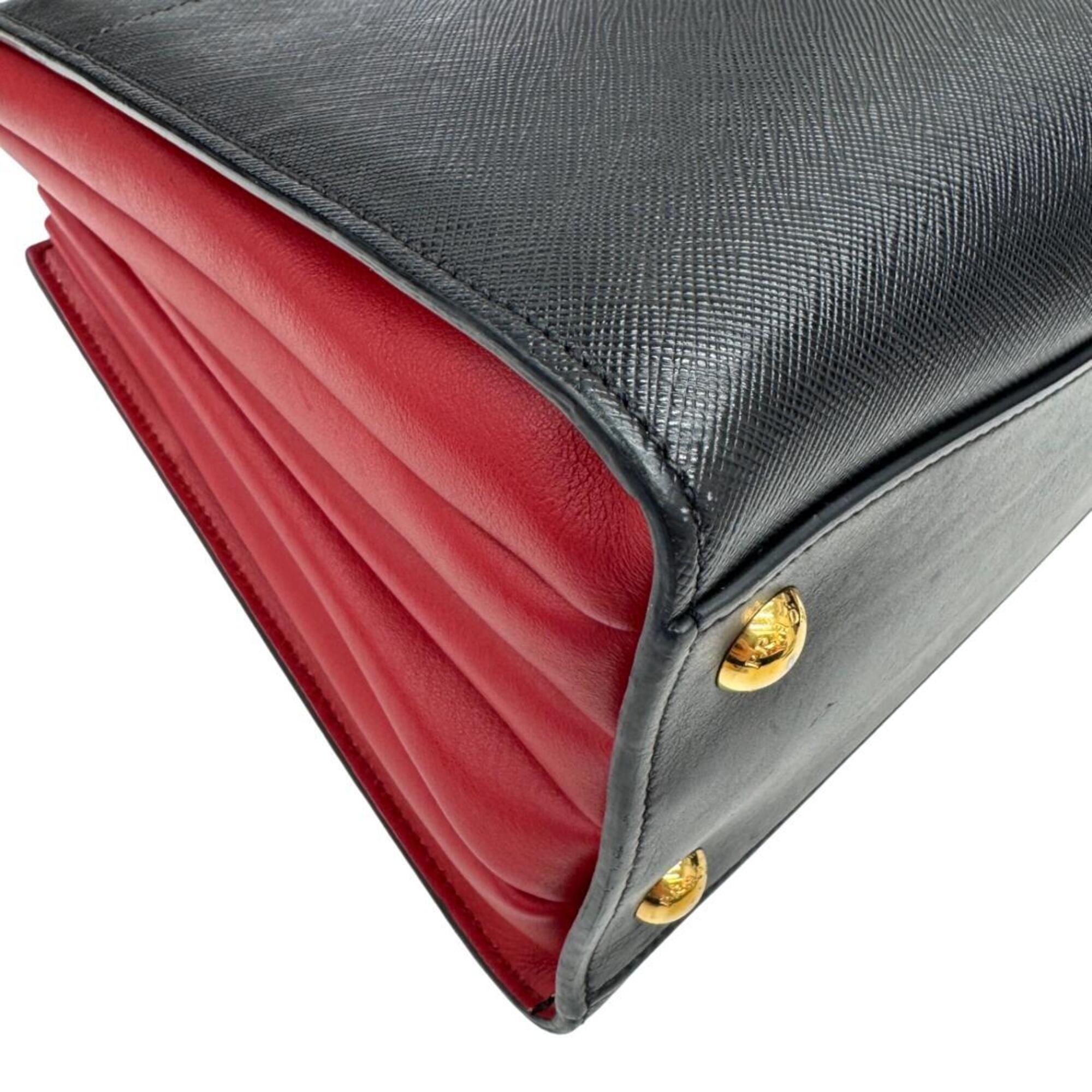 Prada Saffiano Black Red Color Leather Handbag Shoulder Bag (Pre-Owned)