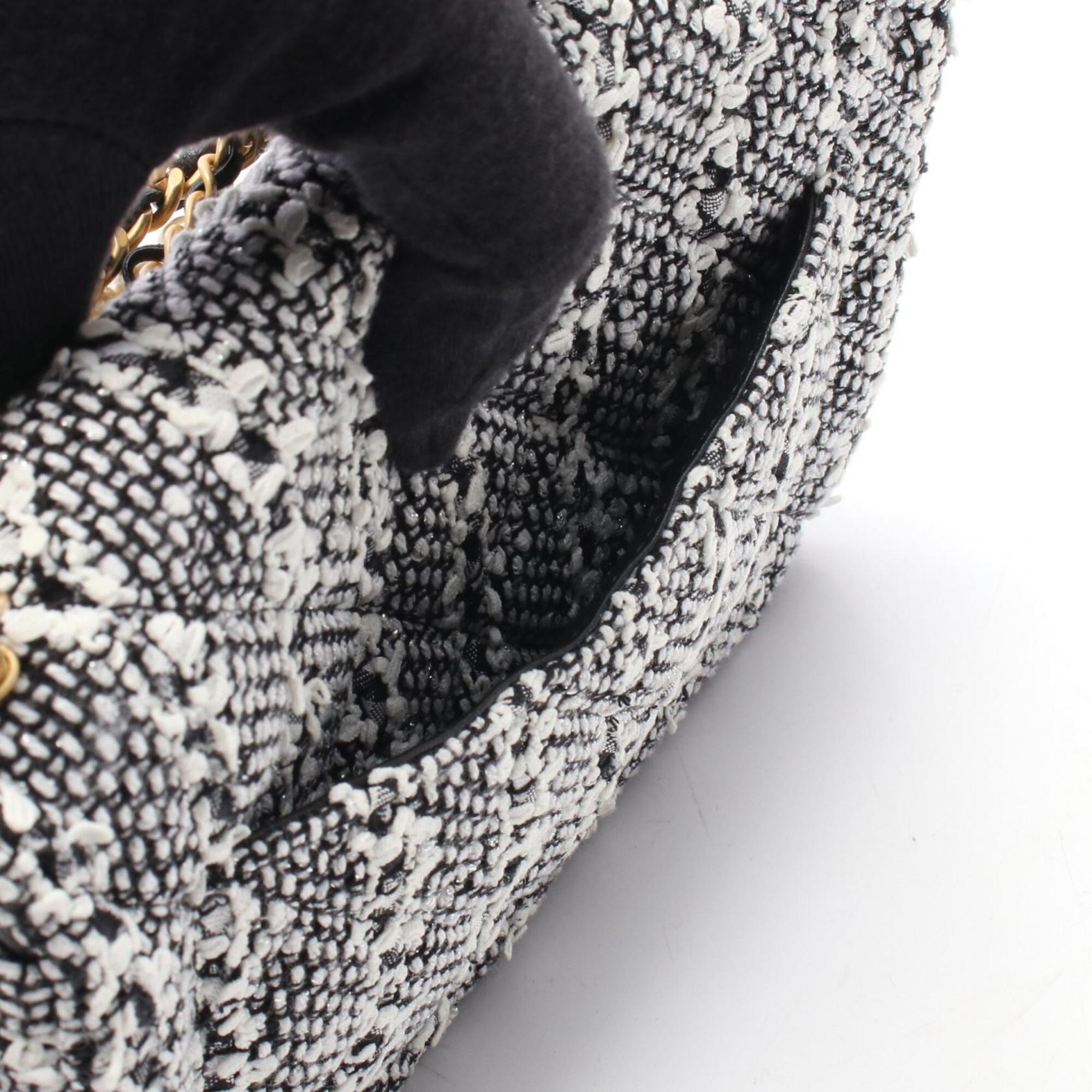 Chanel Black White Fabric Leather Handbag Shoulder Bag (Pre-Owned)