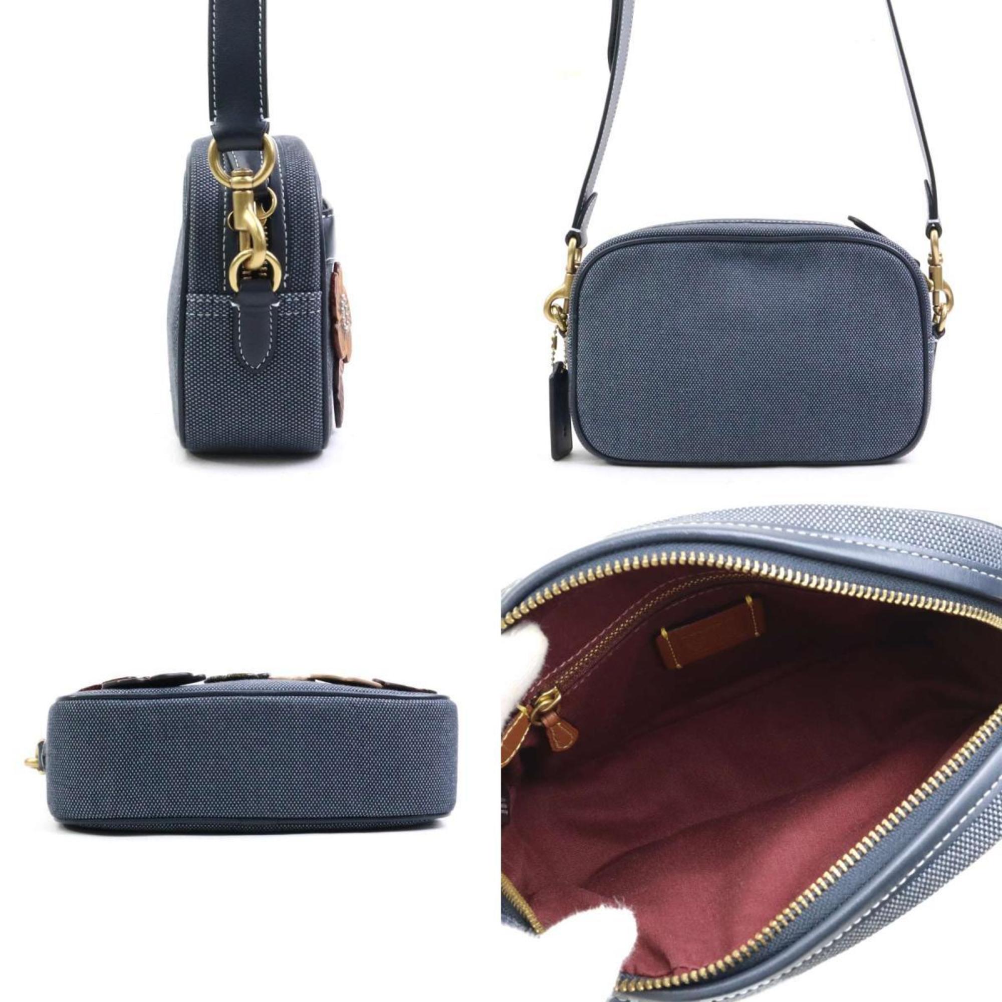 Coach Navy Canvas Leather Shoulder Bag (Pre-Owned)