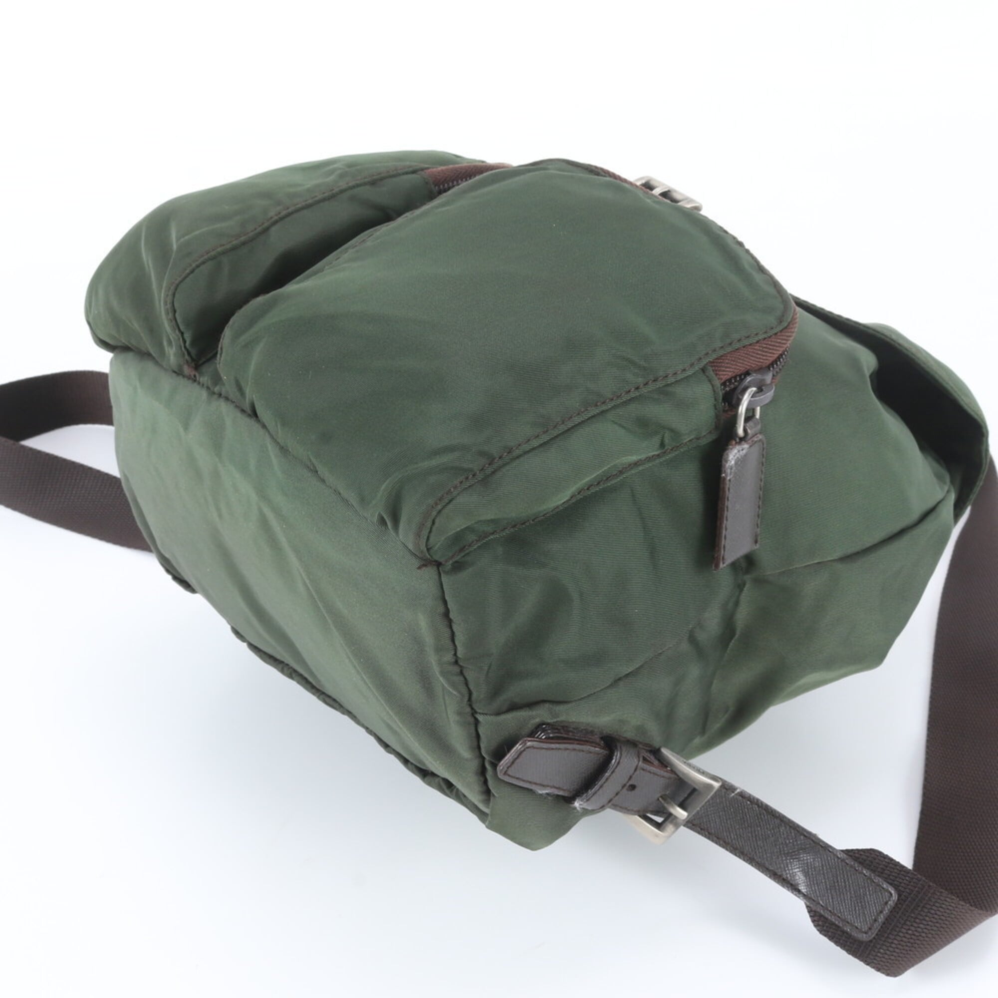 Prada Green Khaki Nylon Leather Backpack (Pre-Owned)