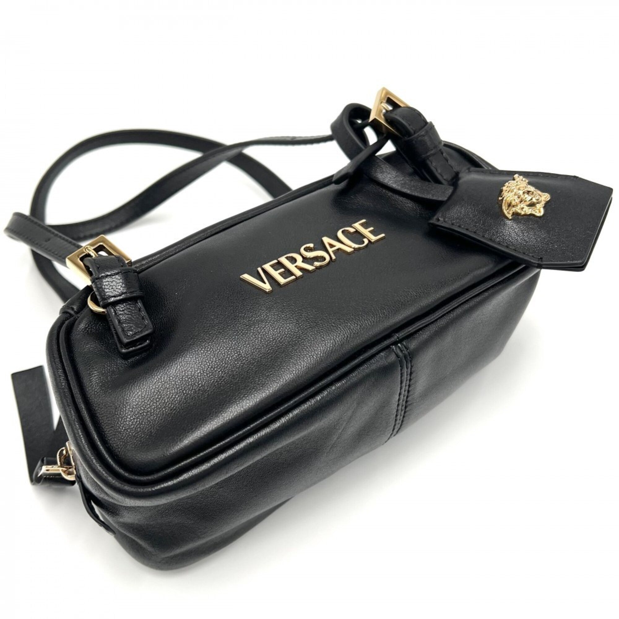 Versace Black Leather Handbag Shoulder Bag (Pre-Owned)