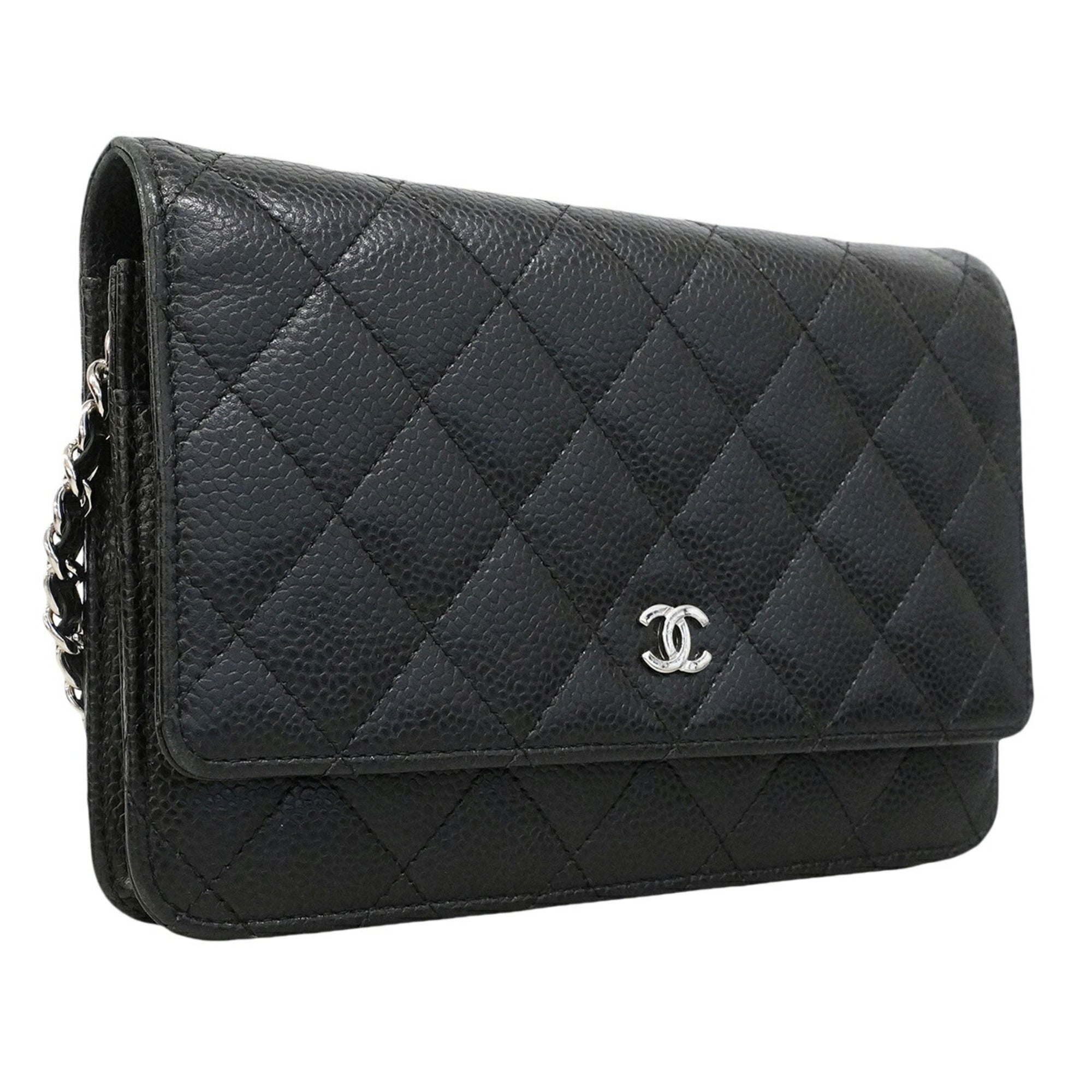 Chanel Black Grained Calfskin Chain/Shoulder Wallet (Pre-Owned)