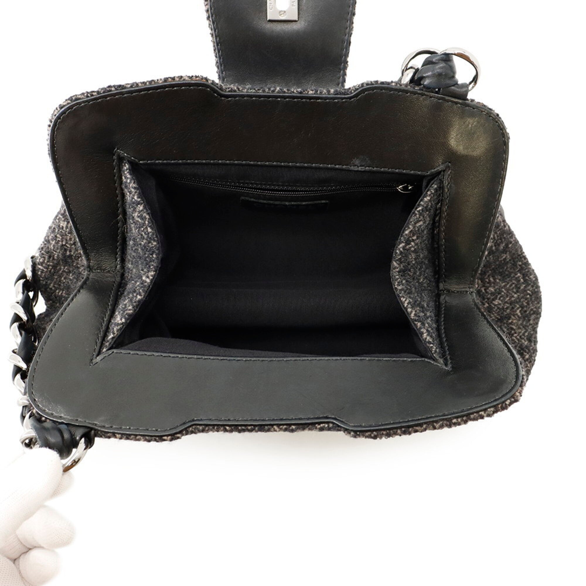 Chanel Black Dark Brown Multi-Color Tweed Leather Shoulder Bag (Pre-Owned)
