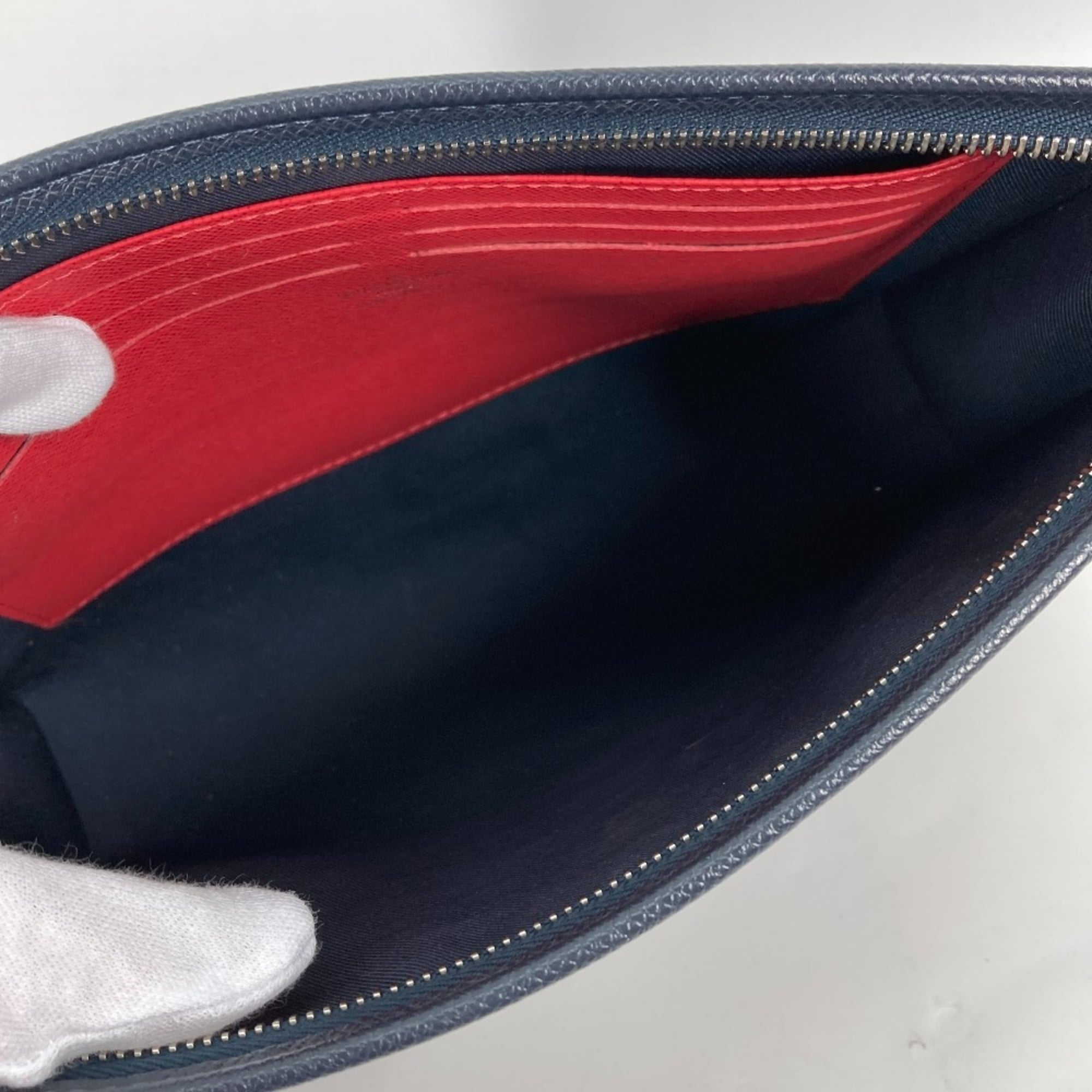 Louis Vuitton Bicolor Navy Navy Blue Red Color Taiga Leather Pochette Pouch (Pre-Owned)
