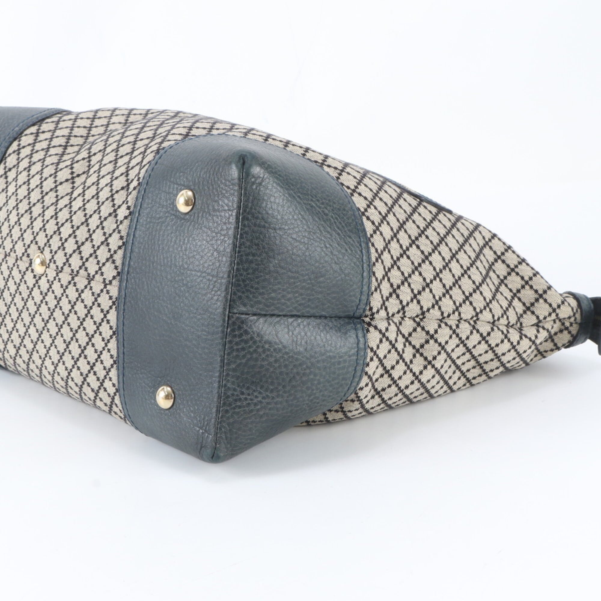 Gucci Diamante Beige Navy Leather Canvas Handbag Tote Bag (Pre-Owned)