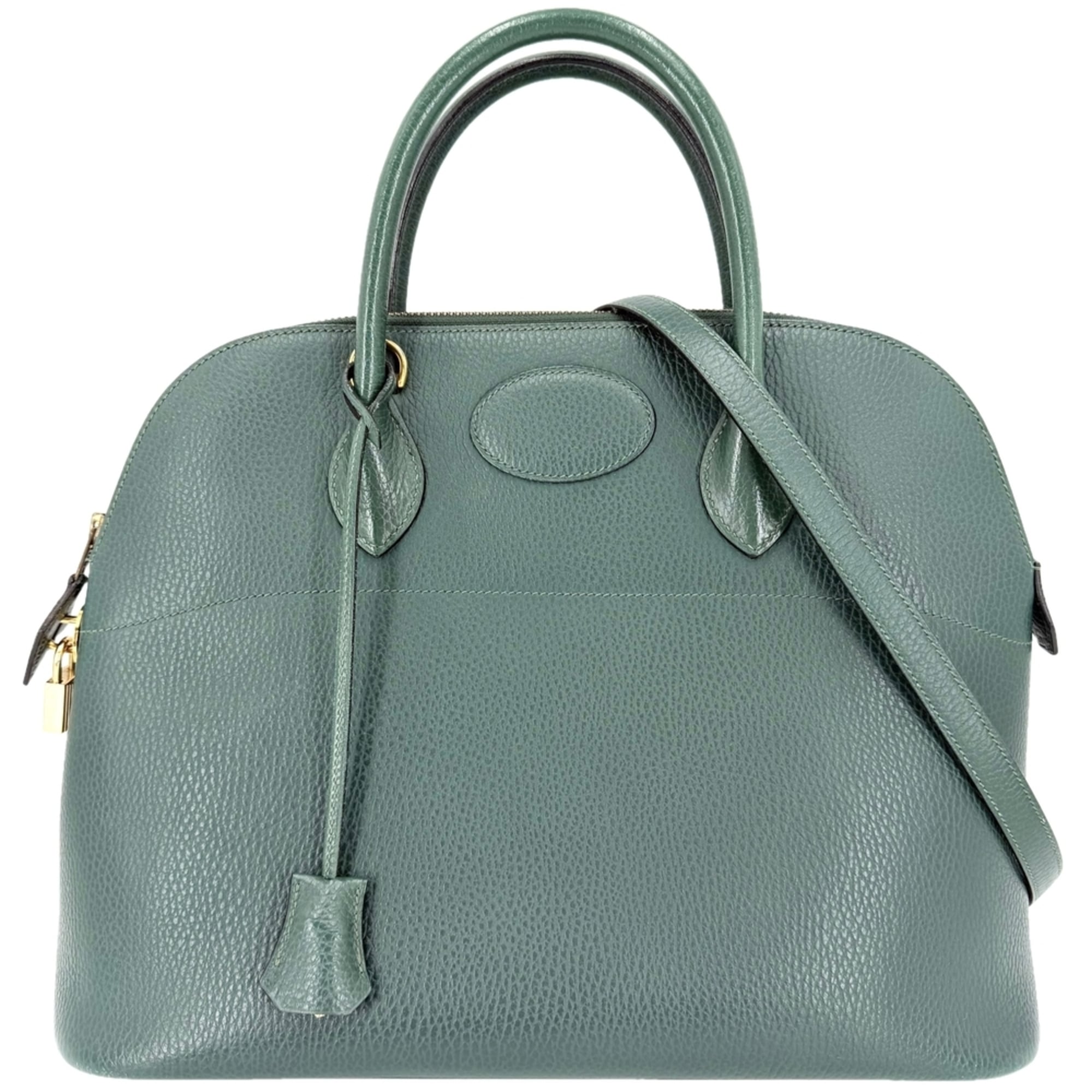 Hermes Bolide Green Leather Handbag Shoulder Bag (Pre-Owned)