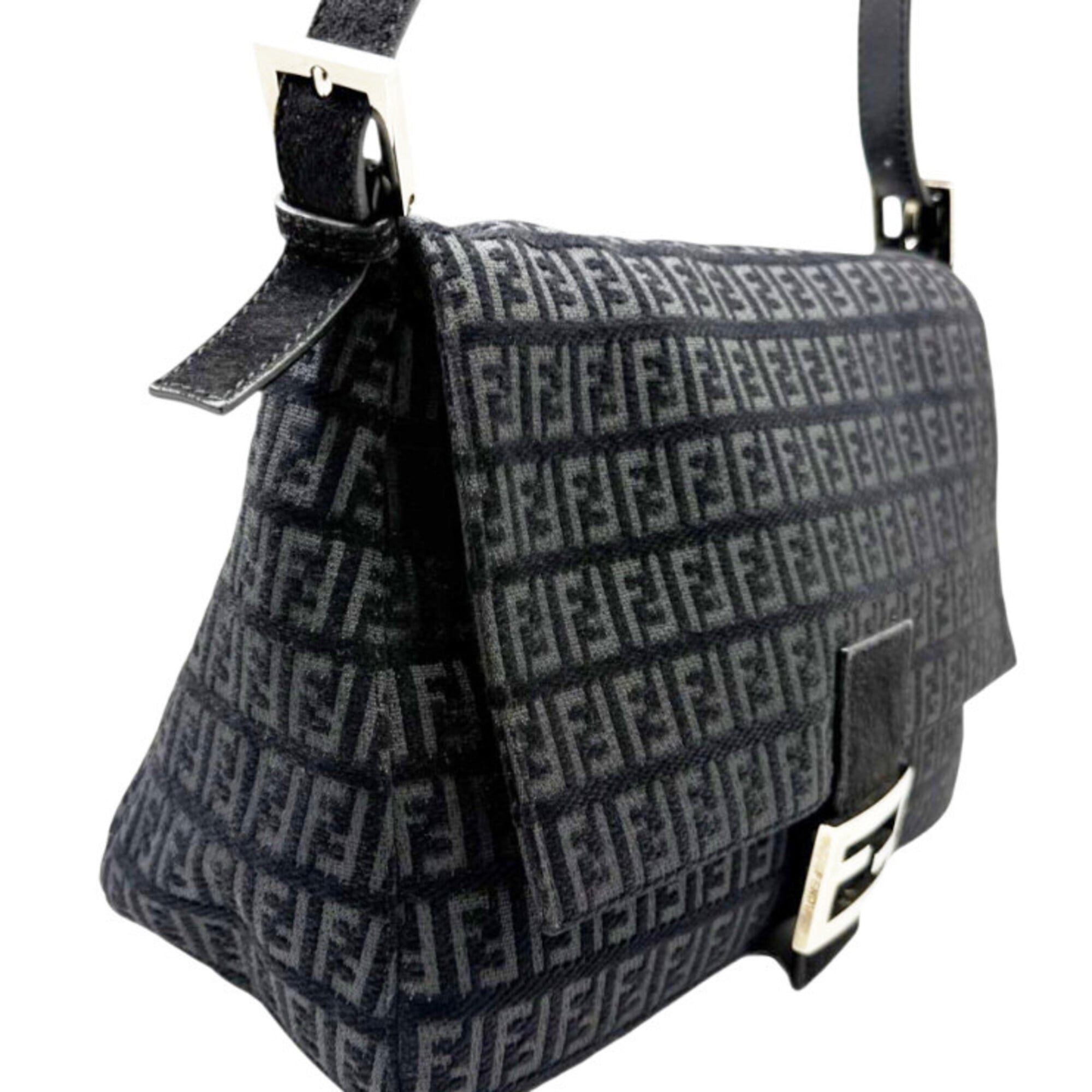Fendi Black Canvas Suede Leather Handbag (Pre-Owned)