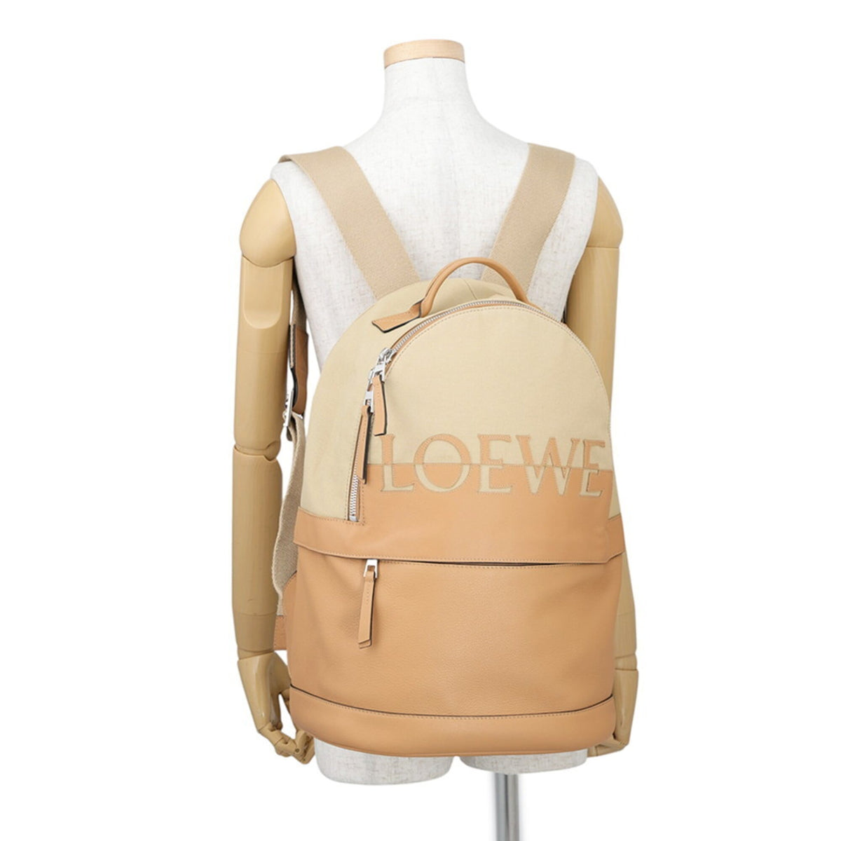 Loewe Beige Canvas Leather Backpack Handbag (Pre-Owned)