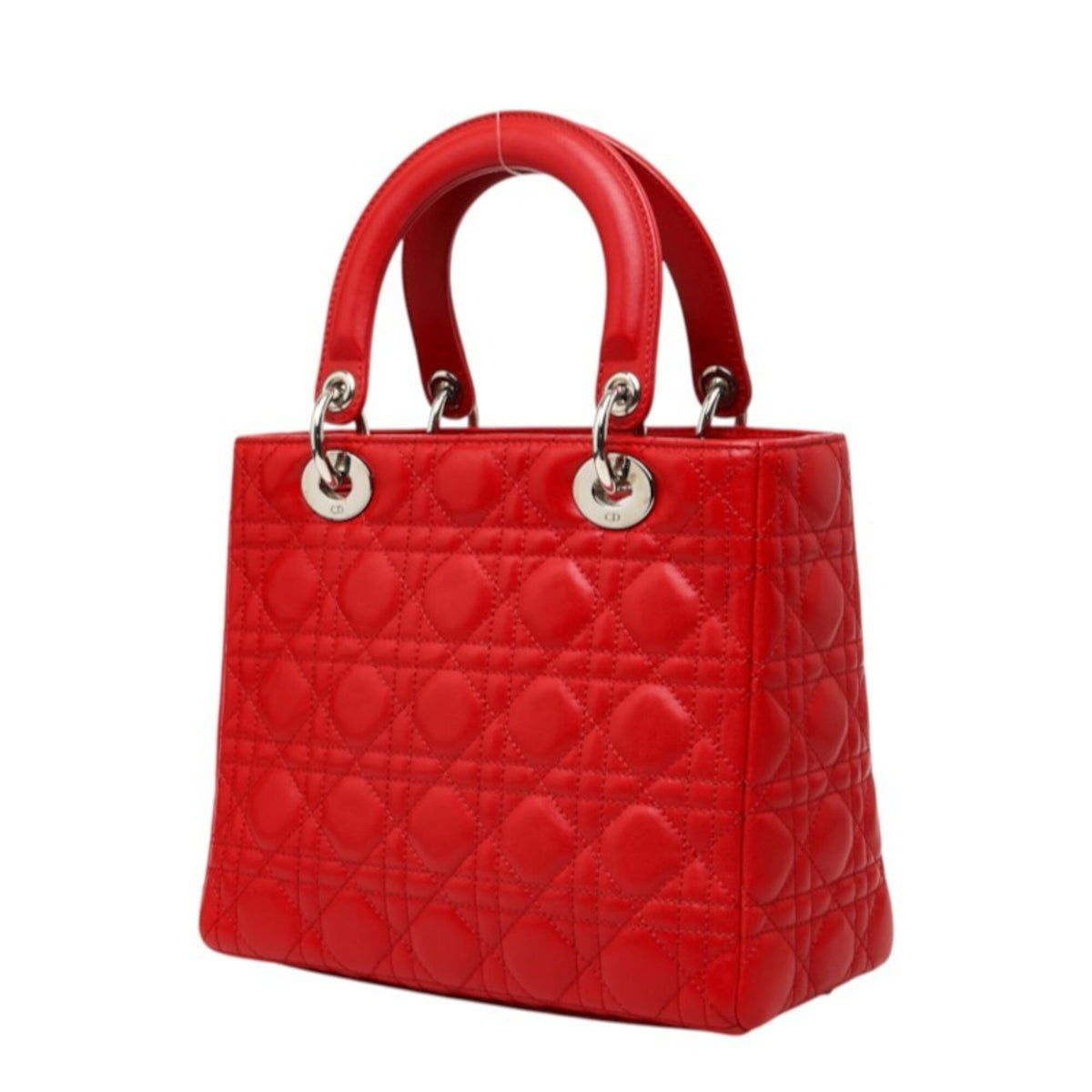 Christian Dior Lady Dior Red Color Leather Handbag Shoulder Bag (Pre-Owned)