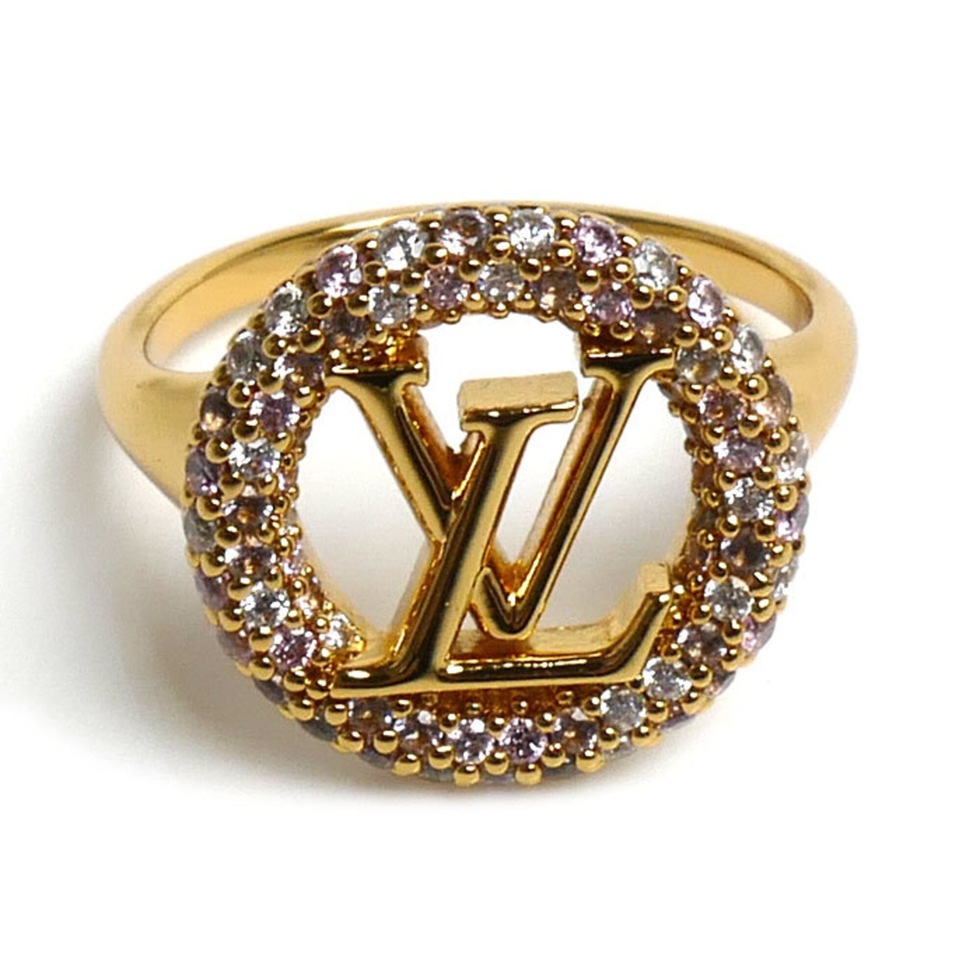 Louis Vuitton Gold Gold Plating Rhinestone Band Ring (Pre-Owned)