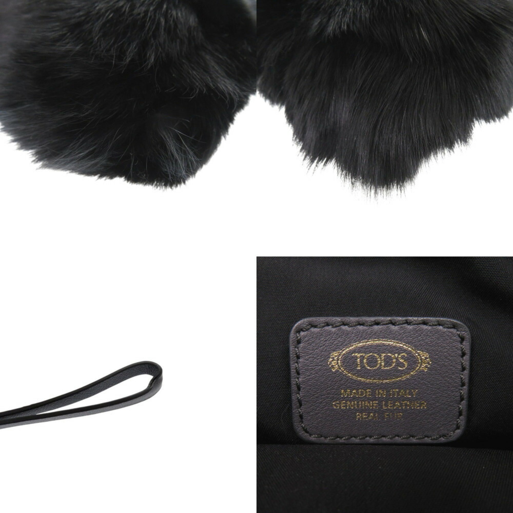 Tod's Black Gray Leather Fur Clutch Bag (Pre-Owned)