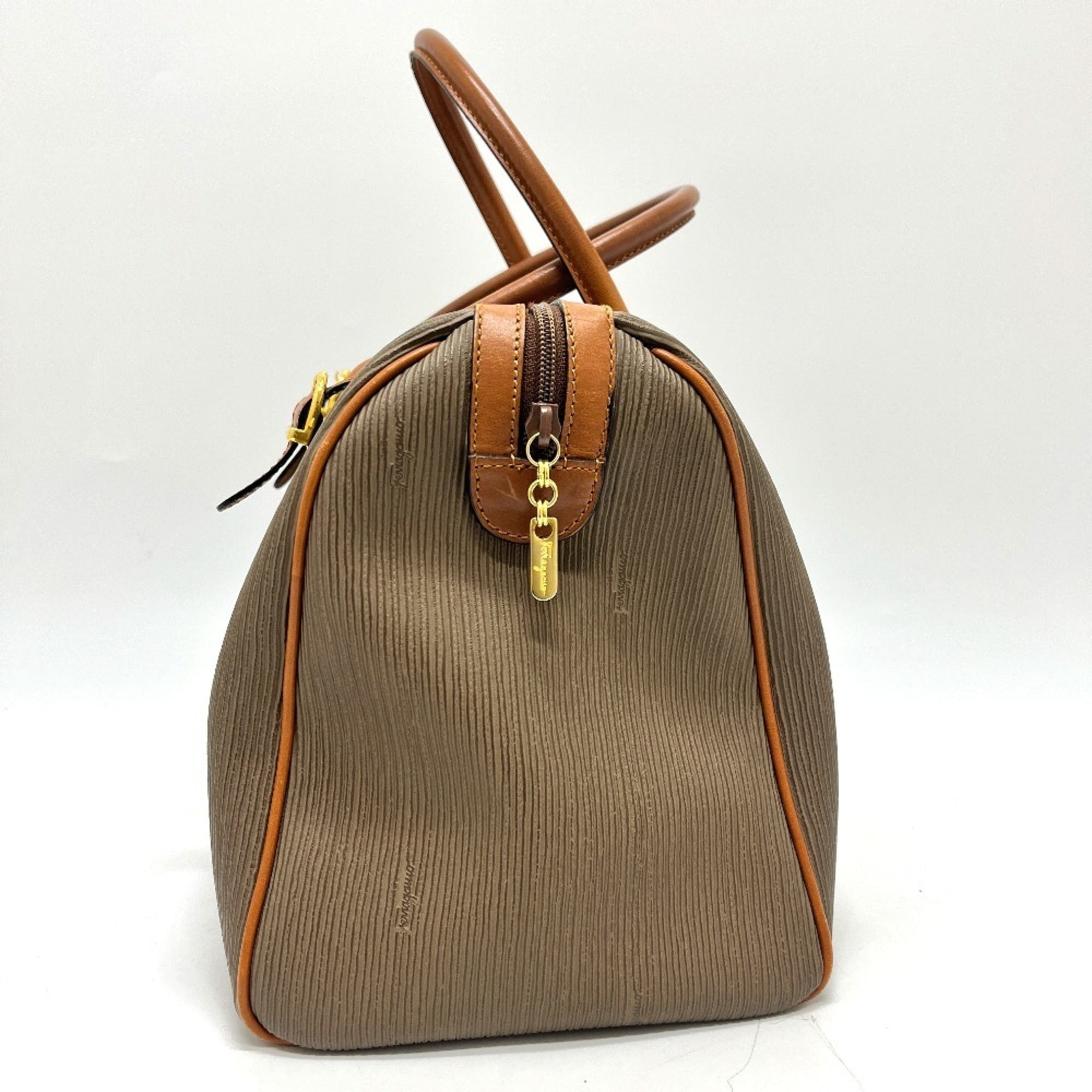 Salvatore Ferragamo Brown Pvc Leather Boston Bag Handbag (Pre-Owned)