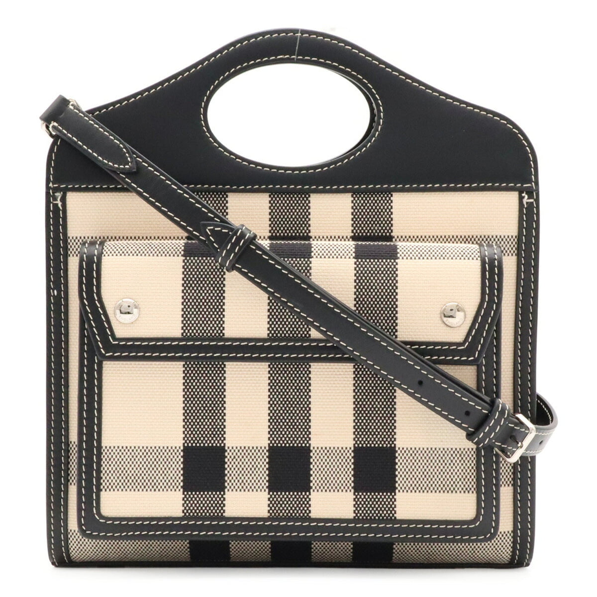 Burberry Black White Canvas Leather Handbag Shoulder Bag (Pre-Owned)