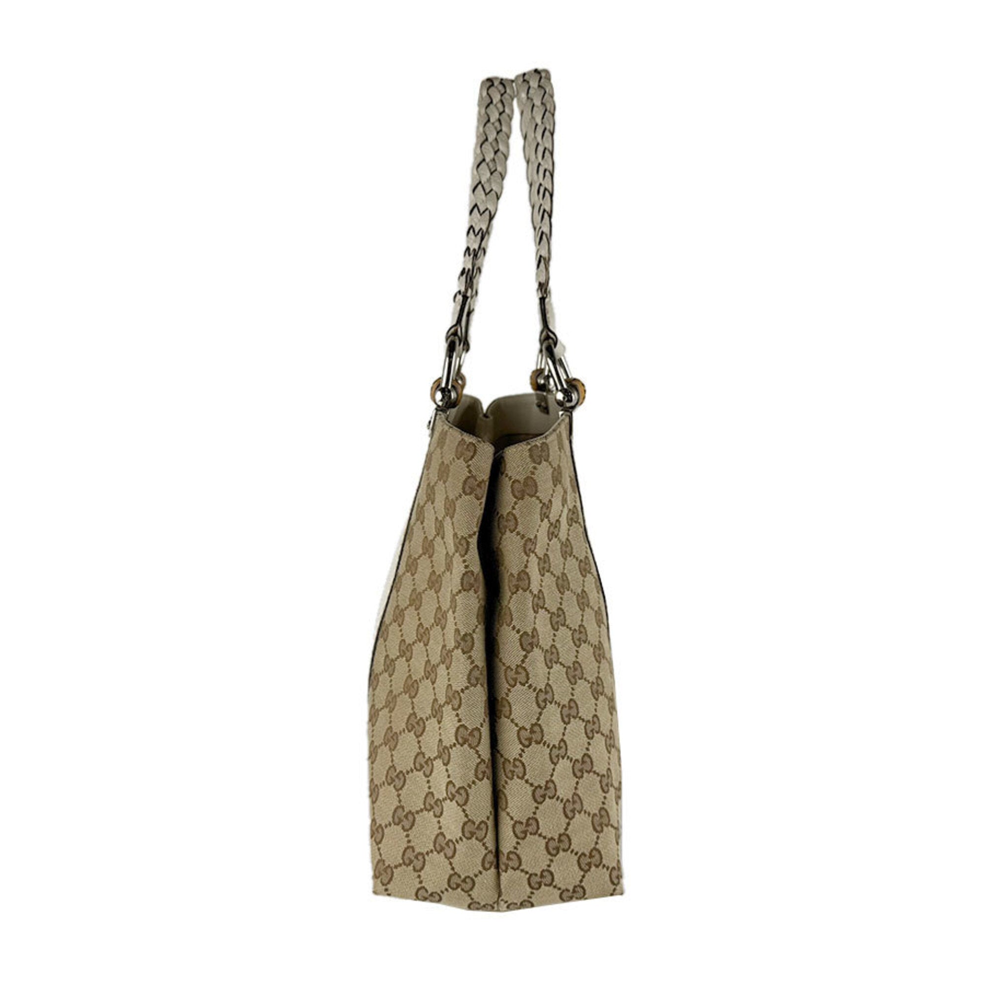 Gucci Beige Brown Ivory Gg Canvas Leather Tote Bag (Pre-Owned)