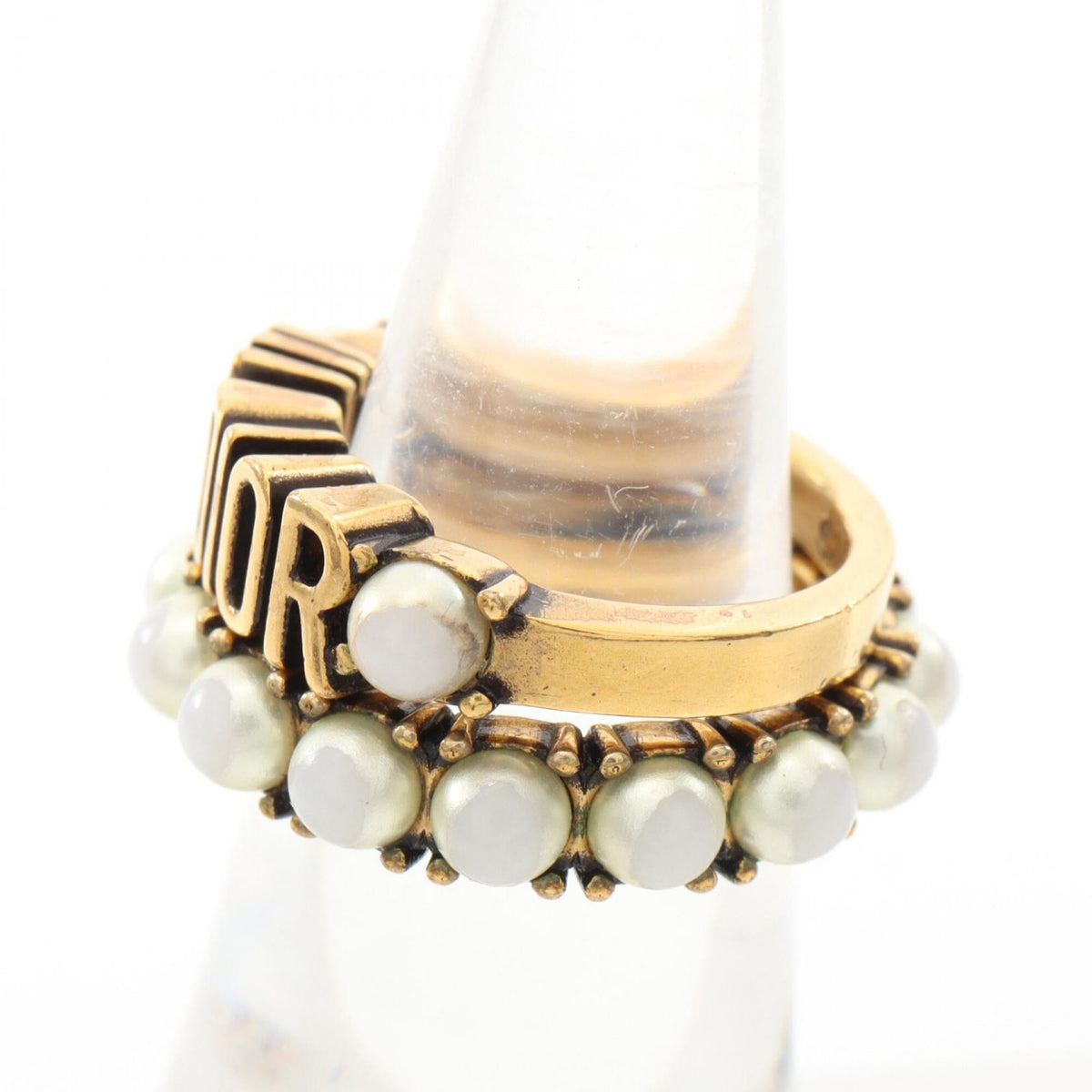 Christian Dior Gold White Gold Plating Band Ring (Pre-Owned)