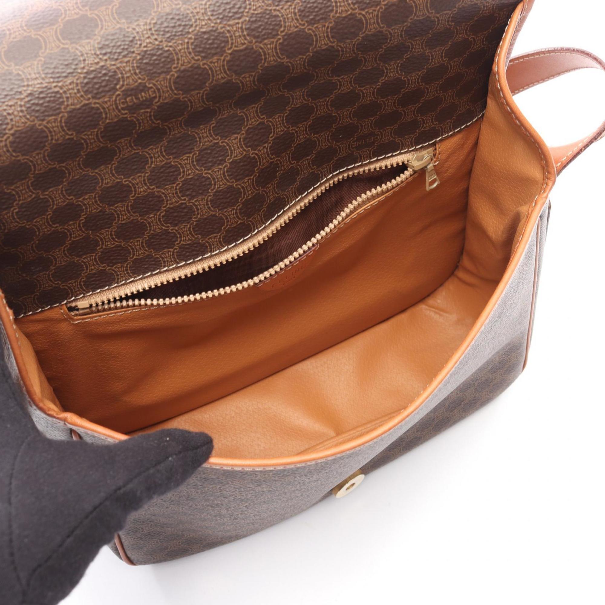 Celine Brown Coated Canvas Leather Shoulder Bag (Pre-Owned)