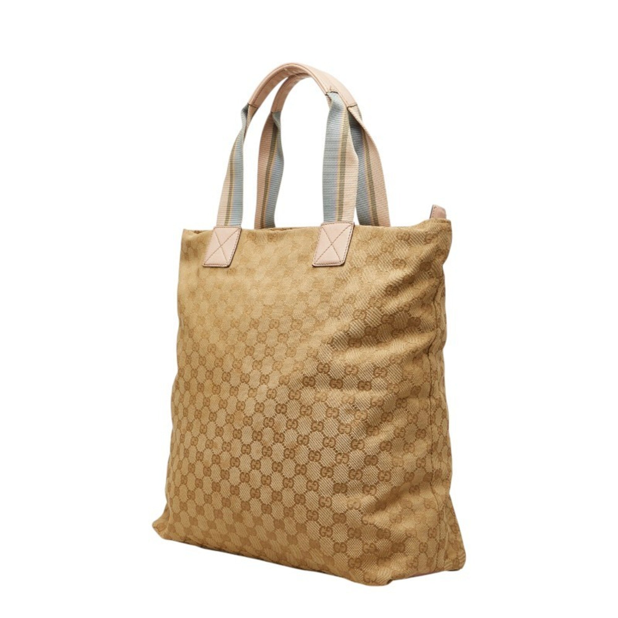 Gucci Beige Pink Canvas Leather Tote Bag (Pre-Owned)