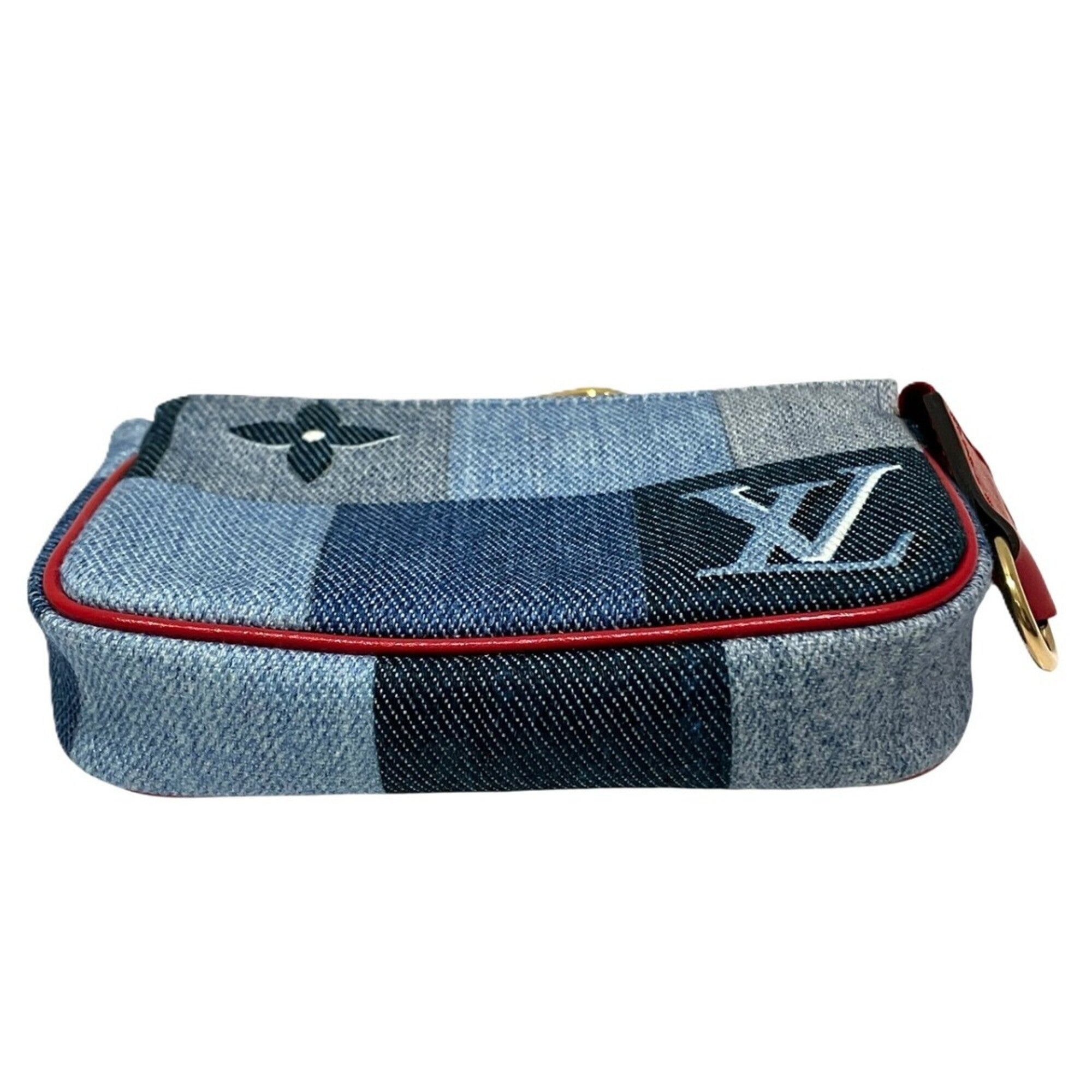 Louis Vuitton Monogram Denim Blue Red Color Monogram Denim Leather Pochette (Pre-Owned)