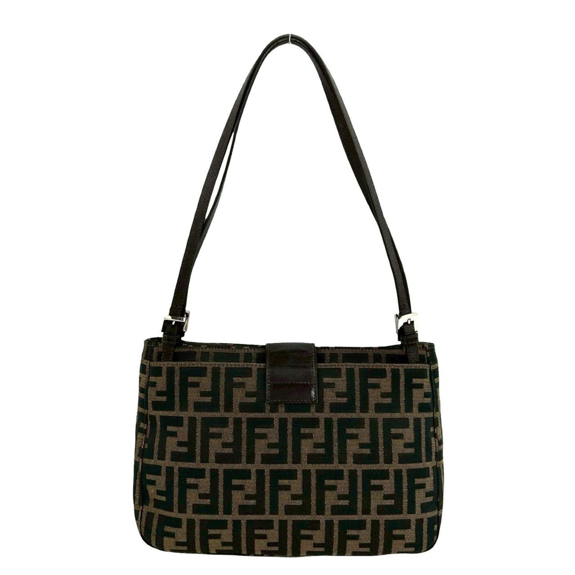 Fendi Black Brown Canvas Leather Handbag Shoulder Bag (Pre-Owned)
