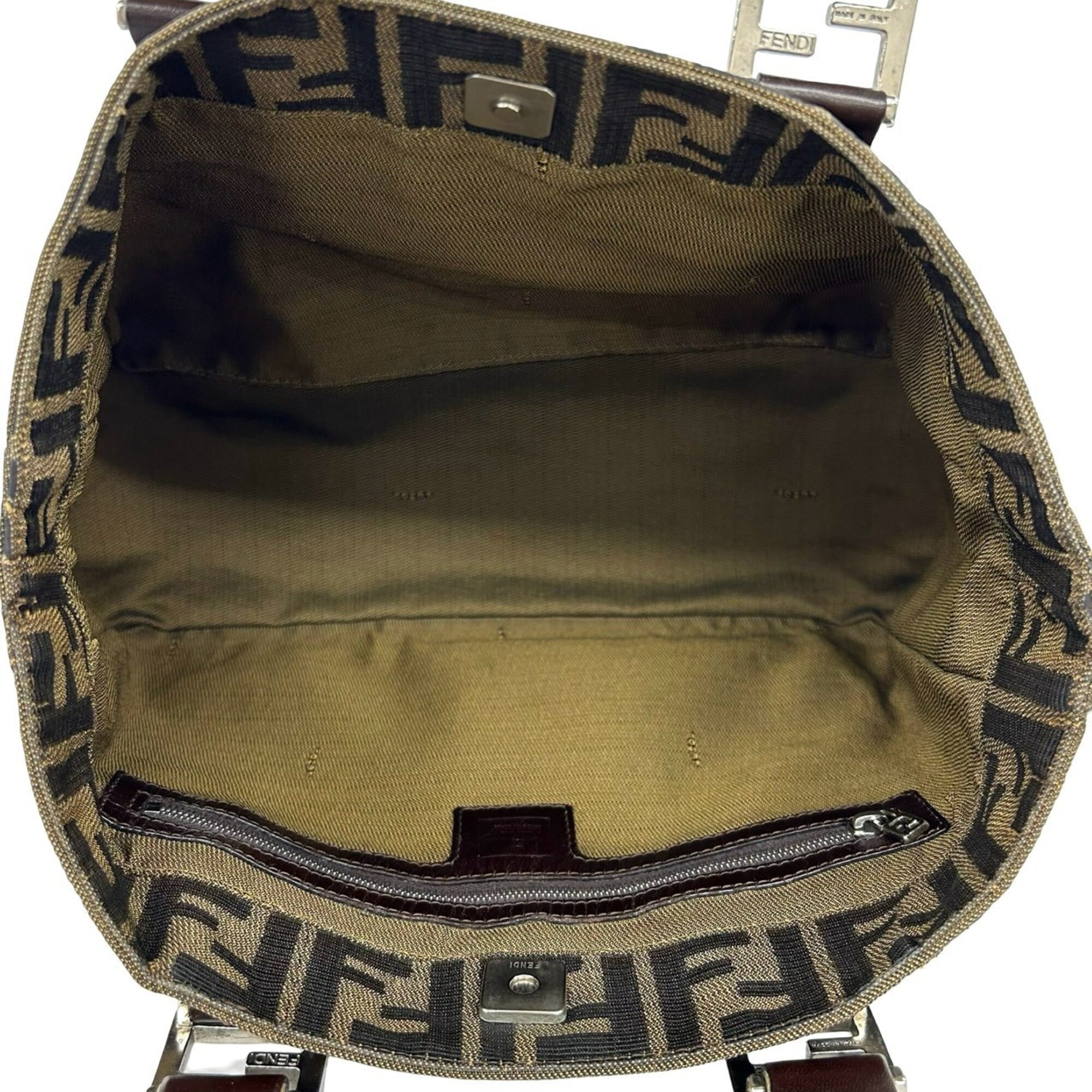 Fendi Black Brown Canvas Leather Handbag Tote Bag (Pre-Owned)