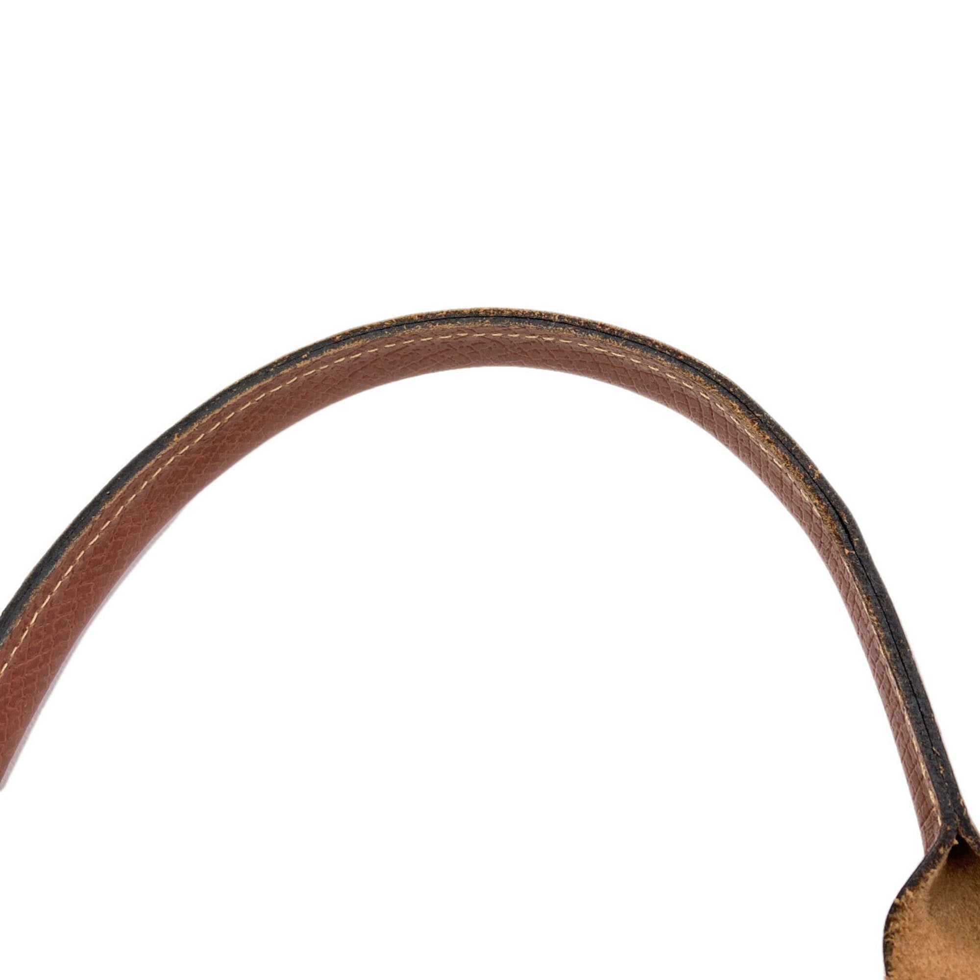 Longchamp Le Pliage Brown Gray Nylon Leather Handbag (Pre-Owned)