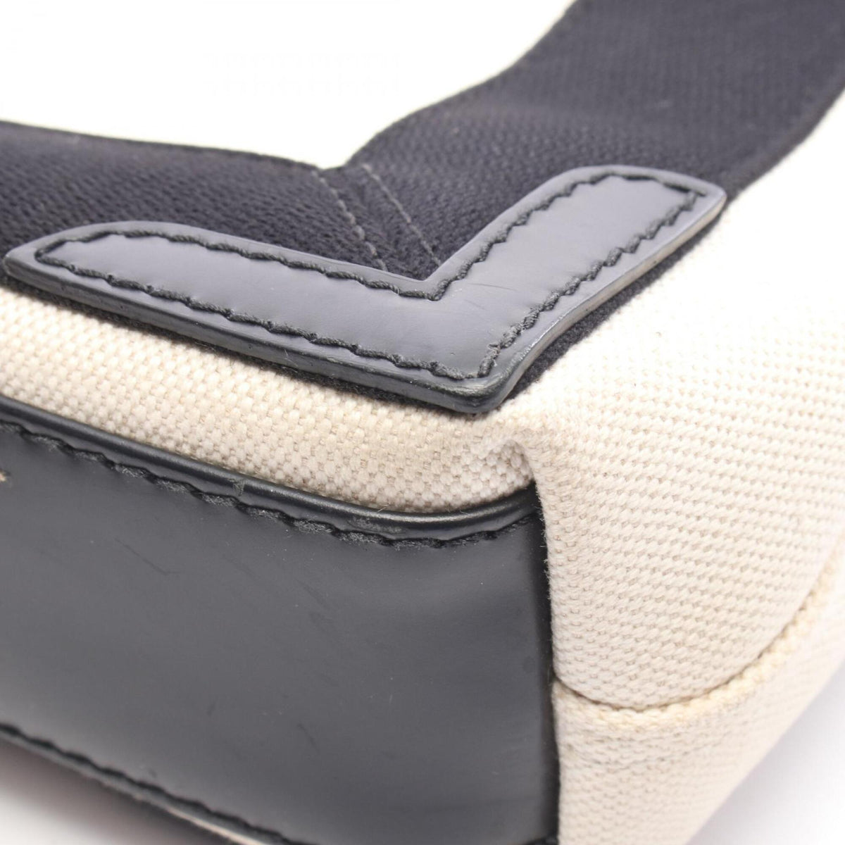 Balenciaga Black Ivory Canvas Leather Handbag Pouch (Pre-Owned)