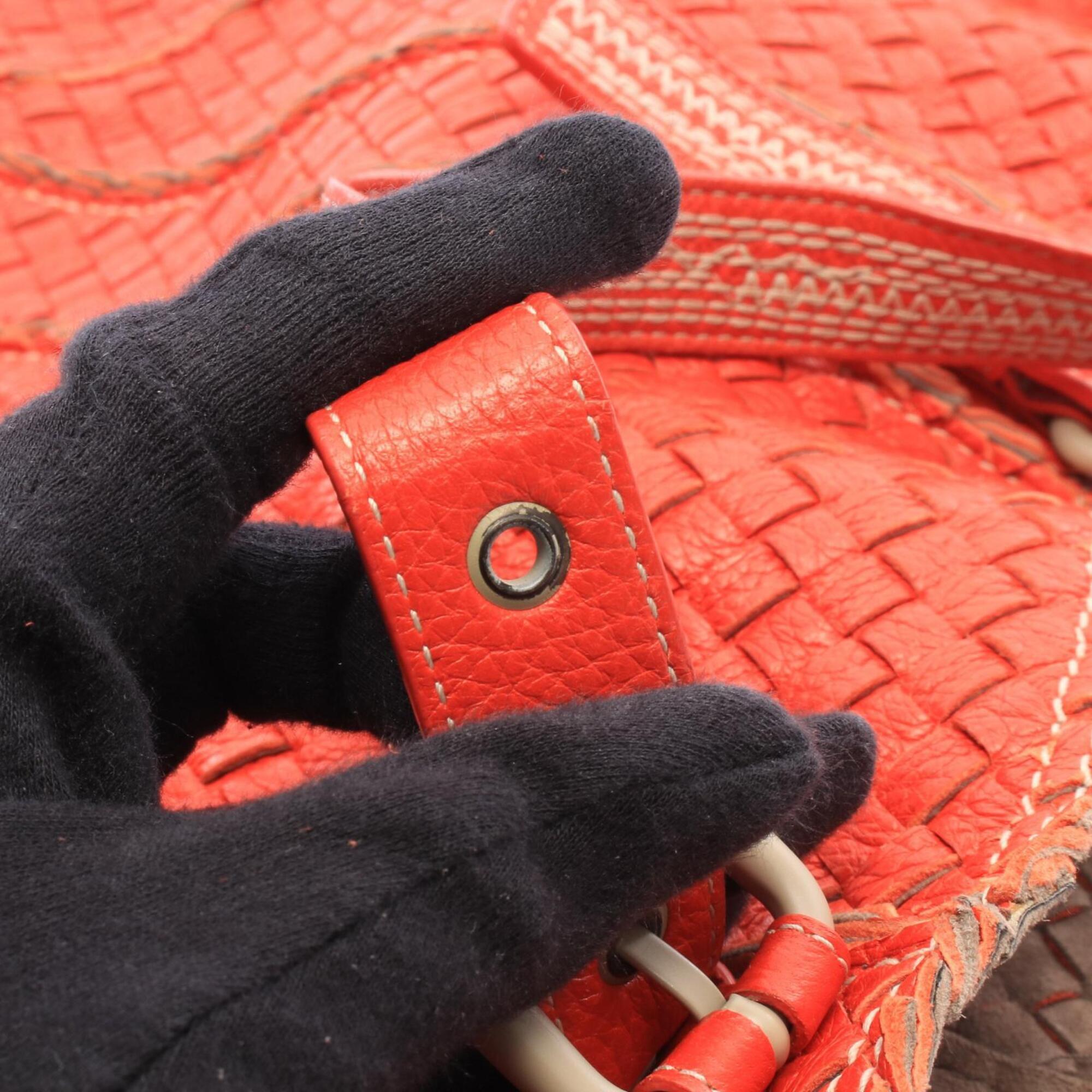 Bottega Veneta Orange Intrecciato Handbag Tote Bag (Pre-Owned)