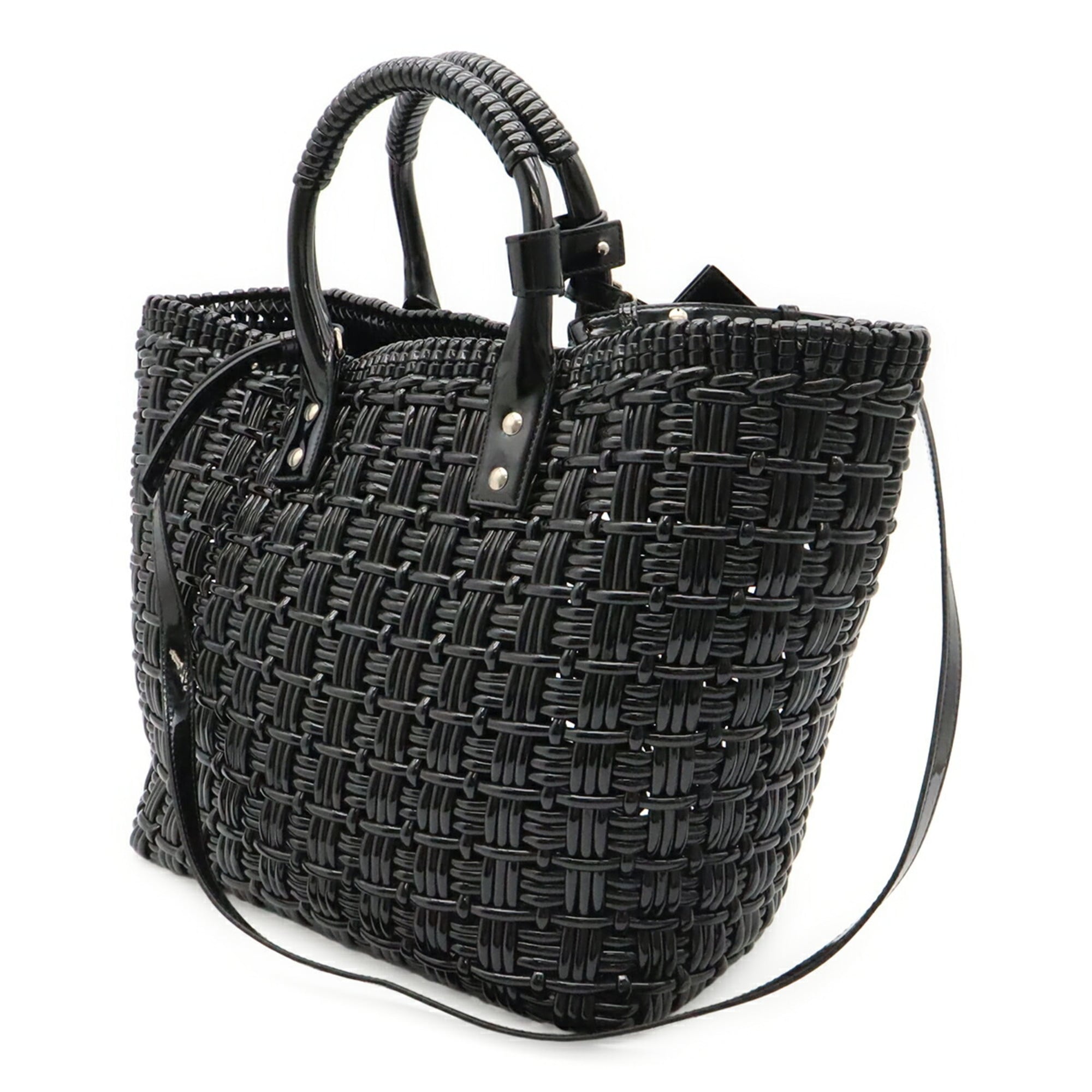 Balenciaga Black Vinyl Basket Handbag Shoulder Bag (Pre-Owned)