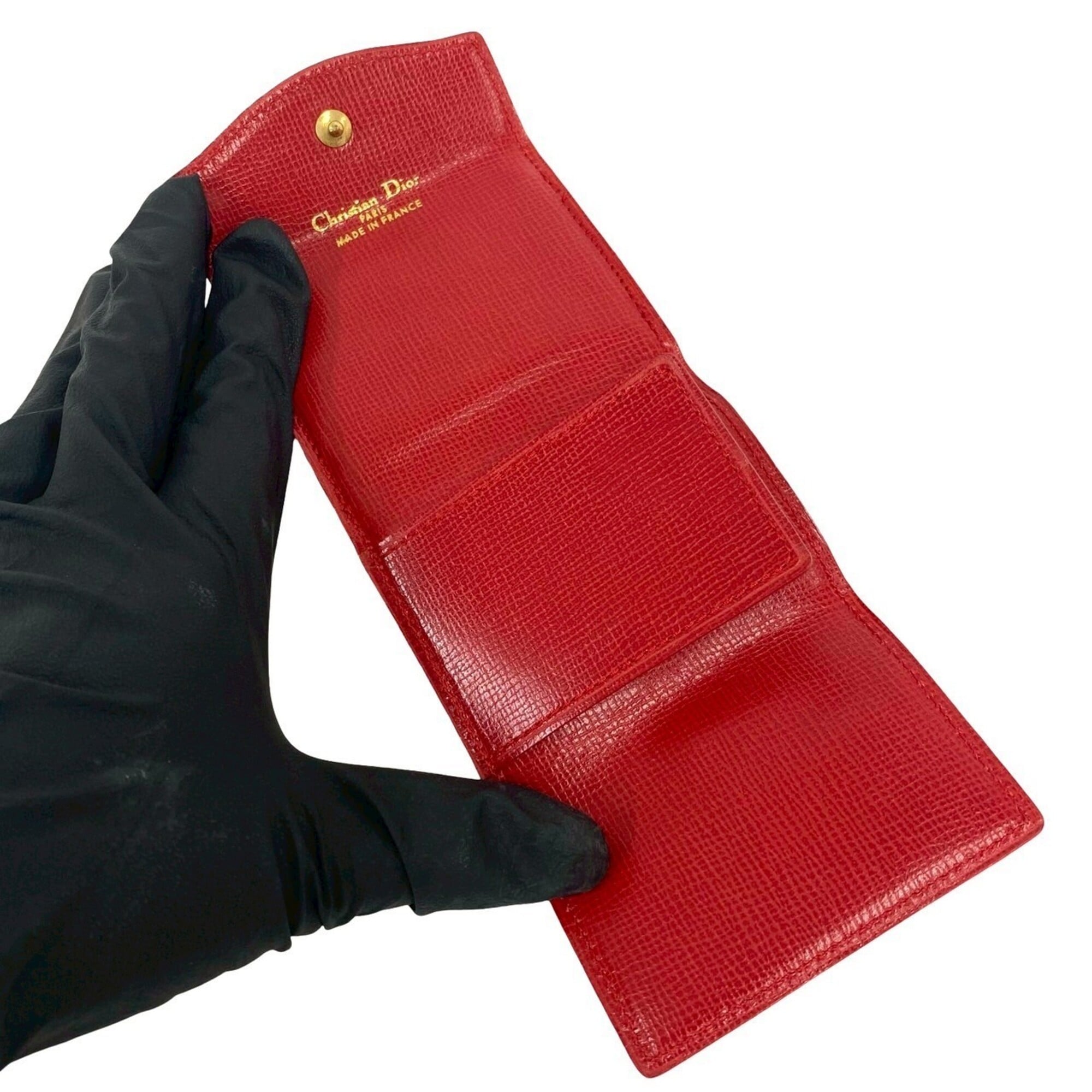 Christian Dior Red Color Leather Wallet (Tri-Fold) (Pre-Owned)