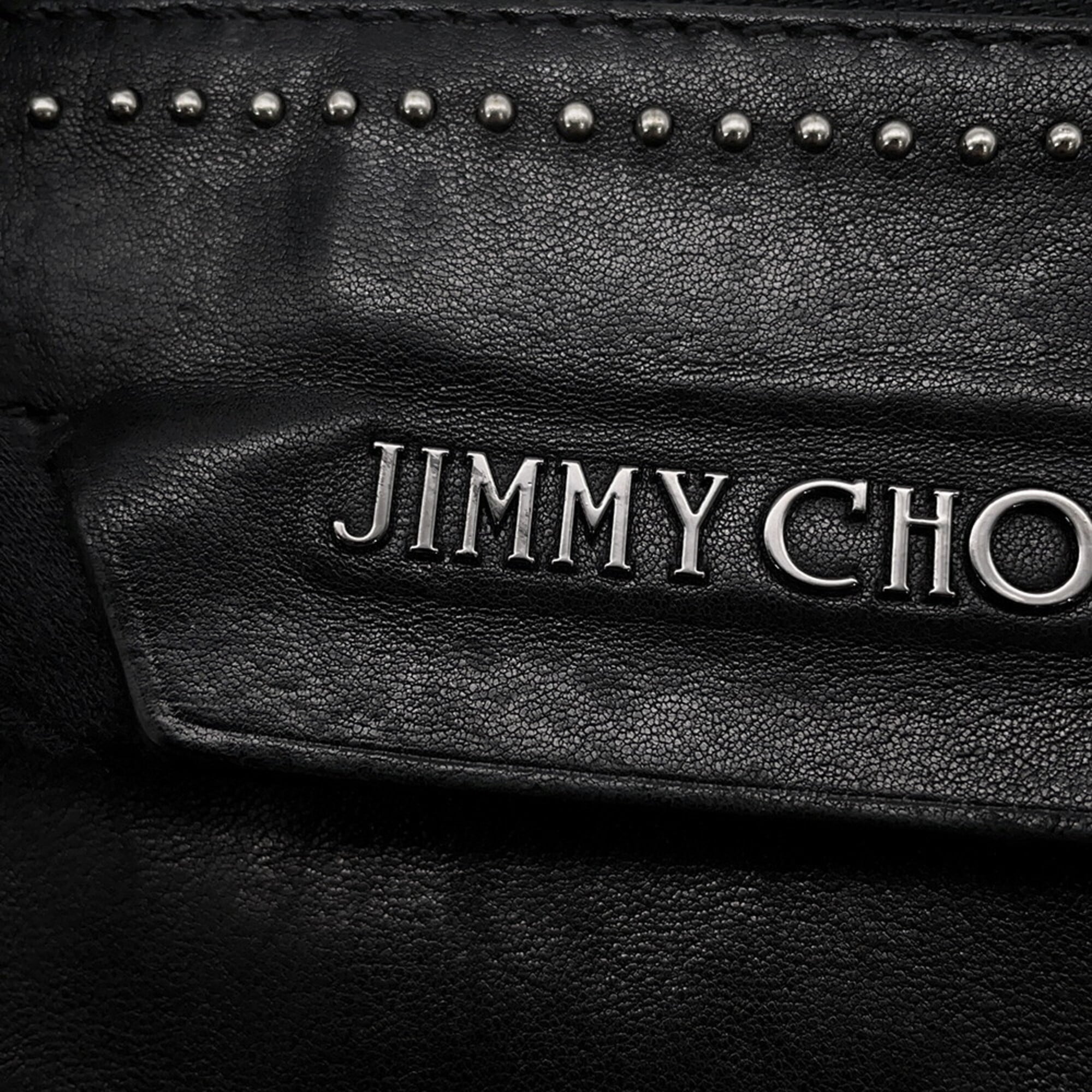 Jimmy Choo Black Leather Clutch Bag Handbag (Pre-Owned)
