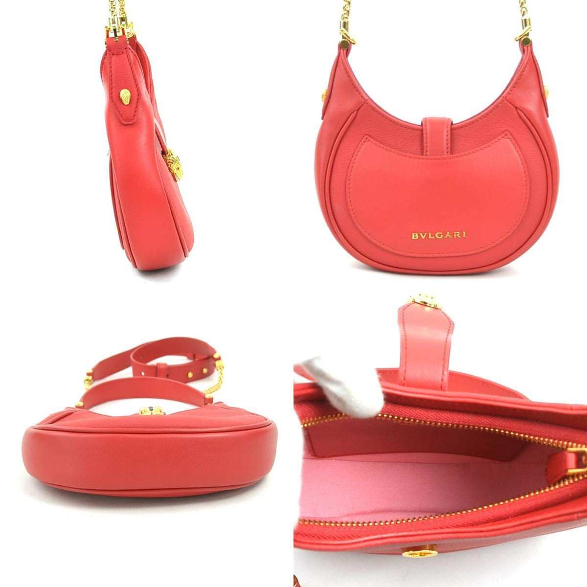 Bvlgari Red Color Leather Handbag Shoulder Bag (Pre-Owned)