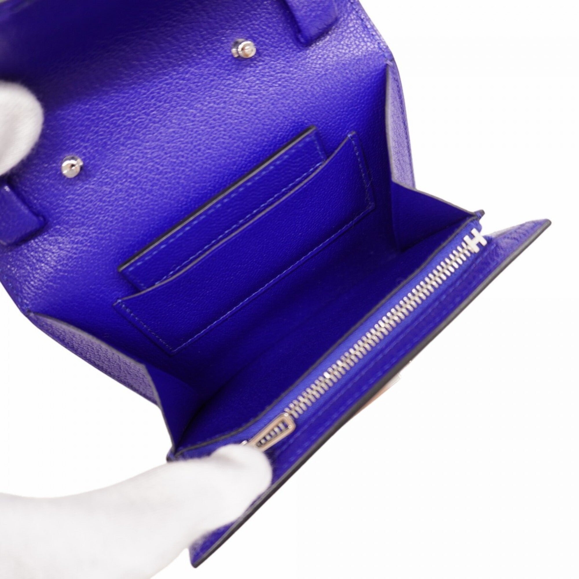 Hermes Blue Electric Evercalf Leather Chain/Shoulder Wallet (Pre-Owned)